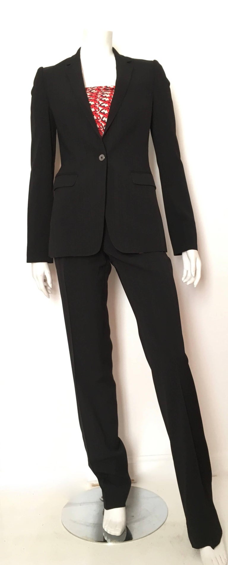 Dolce and Gabbana Black Striped Wool Pant Suit with Cheetah lining Size ...