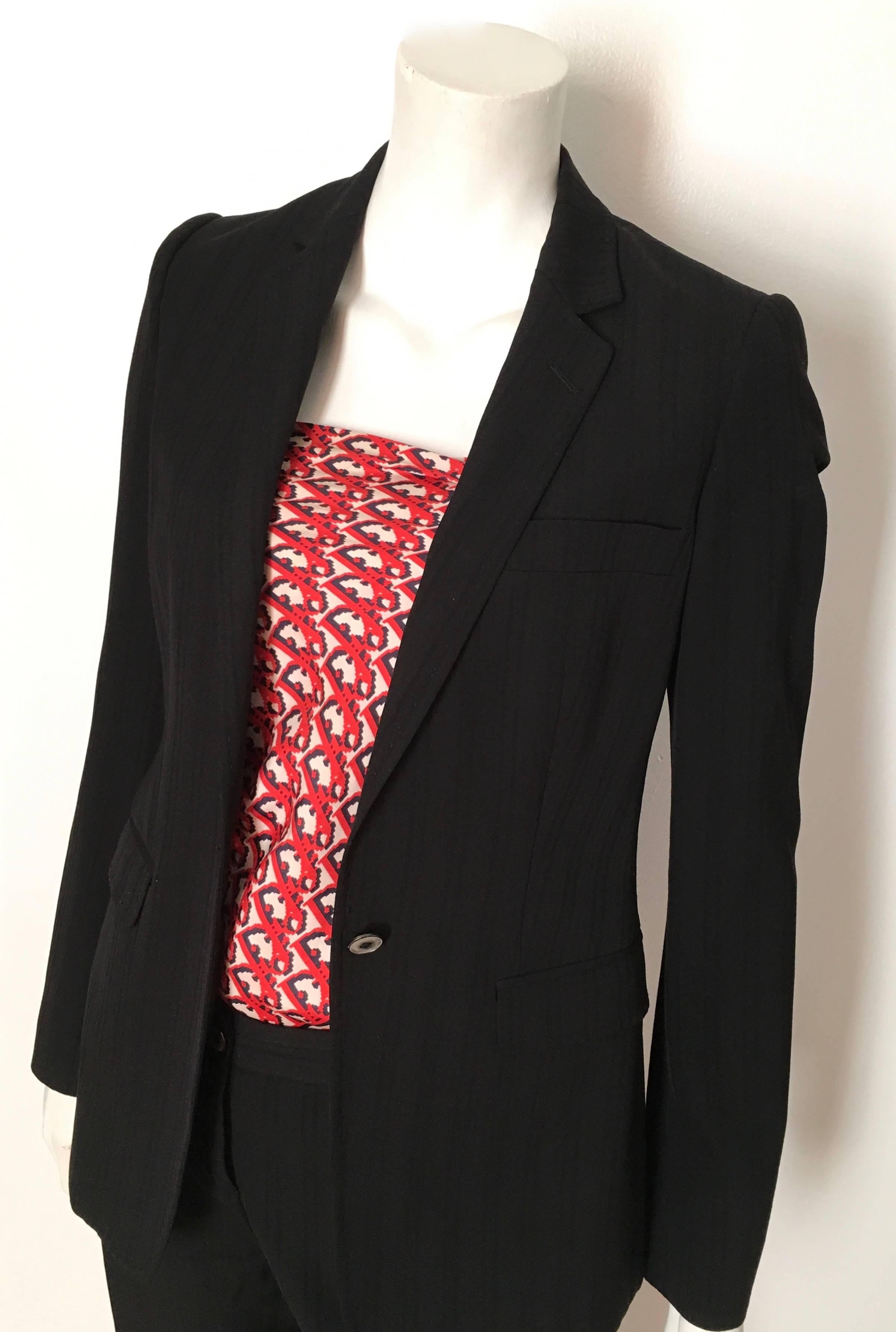 Dolce & Gabbana Black Striped Wool Pant Suit with Cheetah lining Size 4. For Sale 2