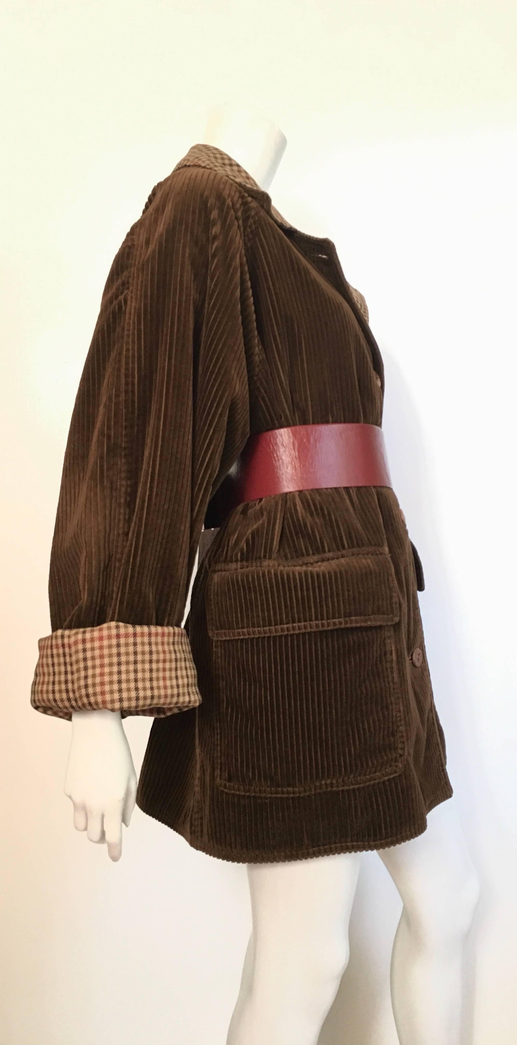 Bill Blass 1970s Reversible Plaid & Corduroy Coat / Dress with Pockets Size 12. For Sale 2