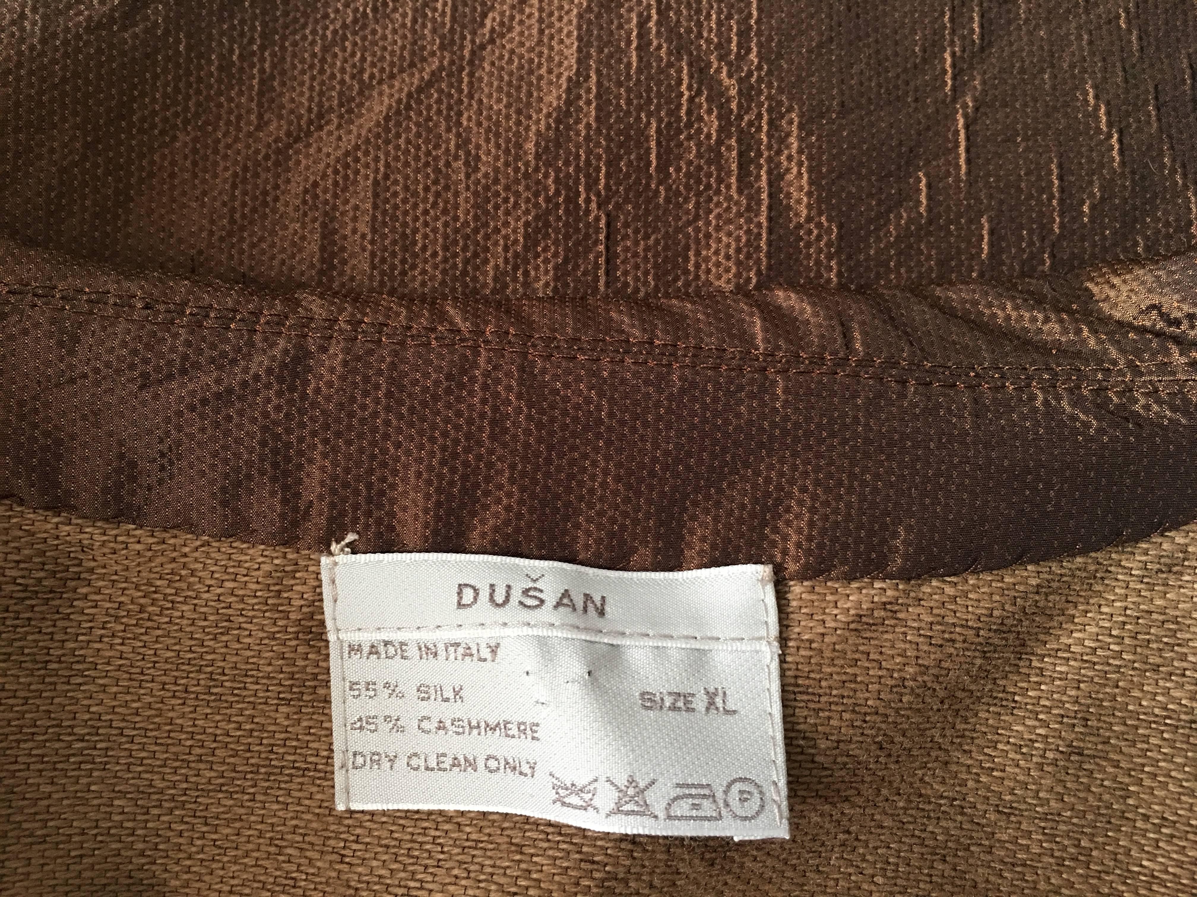 Dusan Bronze Silk Cashmere Evening Jacket Size XL.  For Sale 4