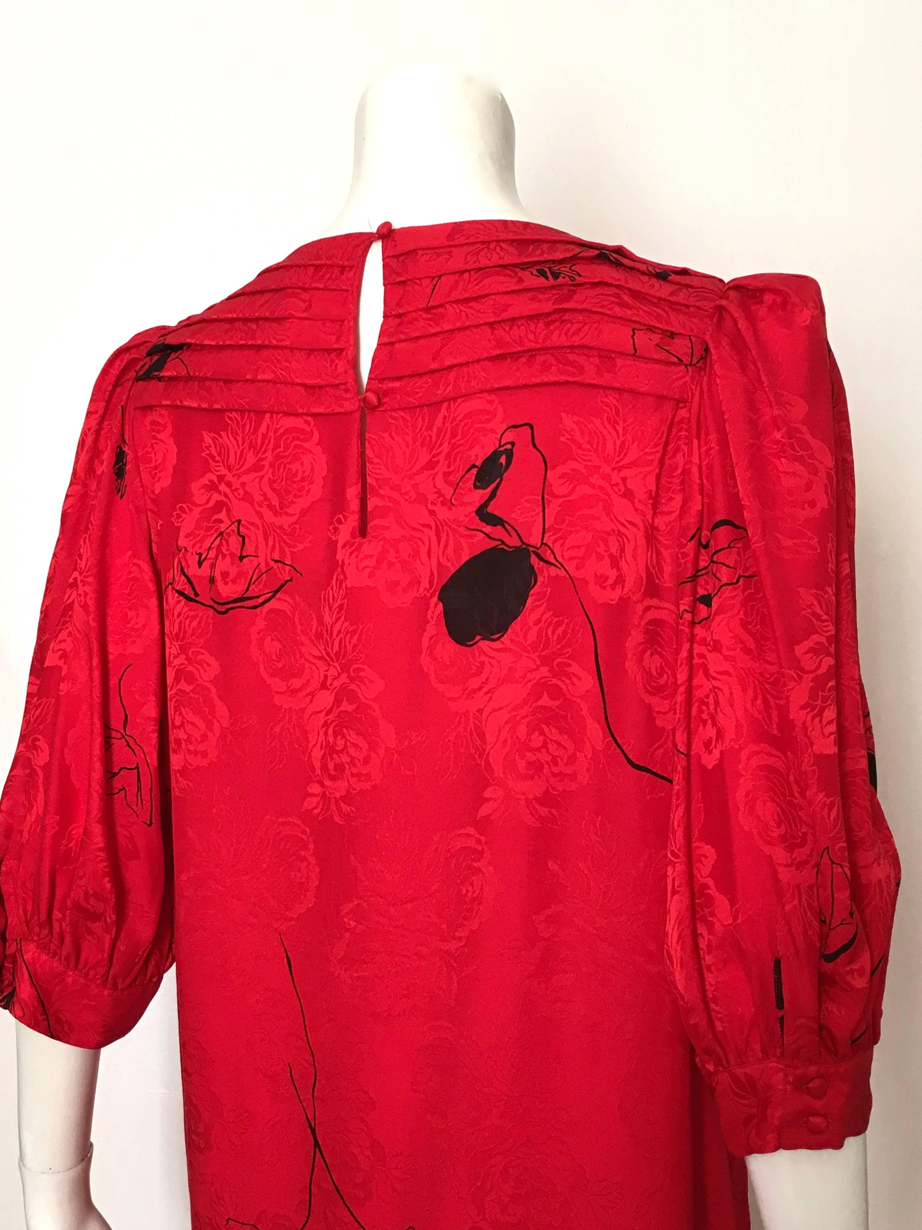 Flora Kung Special Edition 1980s Red Silk Floral Dress Size 8. For Sale 2