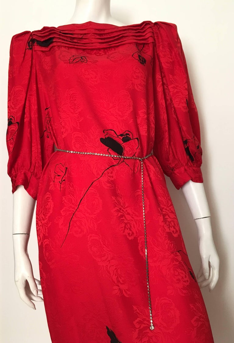 Flora Kung Special Edition 1980s Red Silk Floral Dress Size 8. For Sale ...