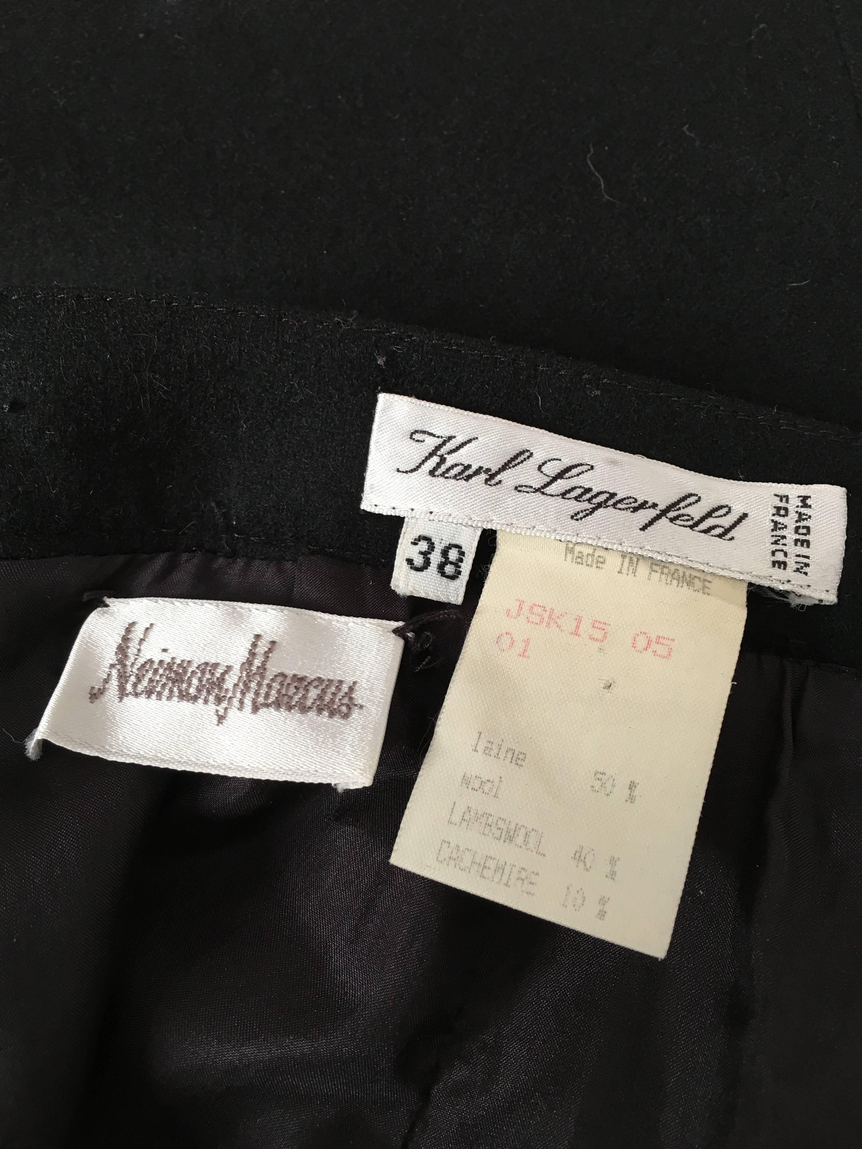 Karl Lagerfeld for Neiman Marcus 1980s Black Wool Cashmere Pencil Skirt Size 6. For Sale 4