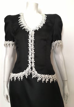 Carolina Herrera 1990s Black Silk Evening Cocktail Dress Size 8.
