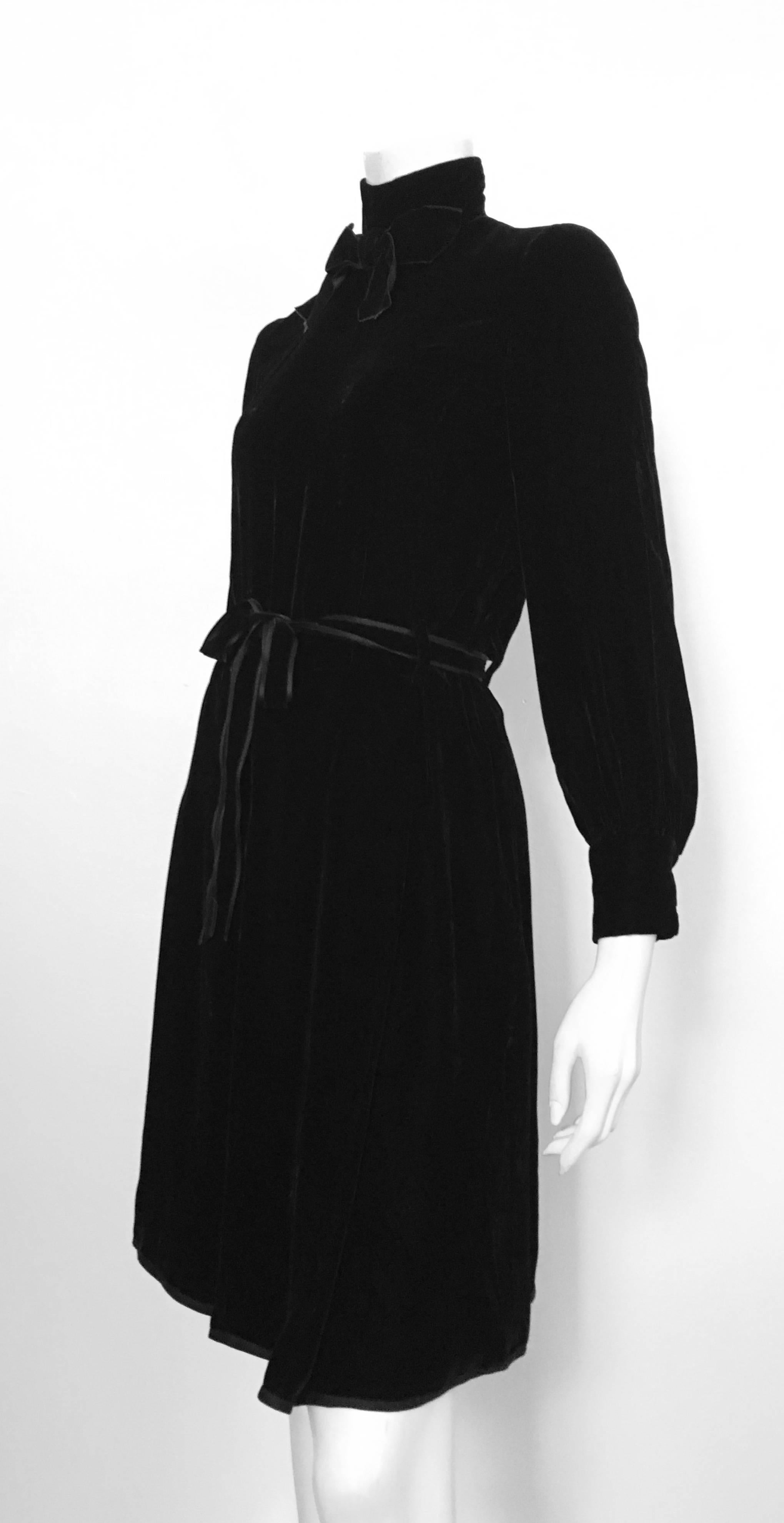 Dior for El Jay 1960s Black Velvet Evening Dress with Bow & Belt Size 6. 2
