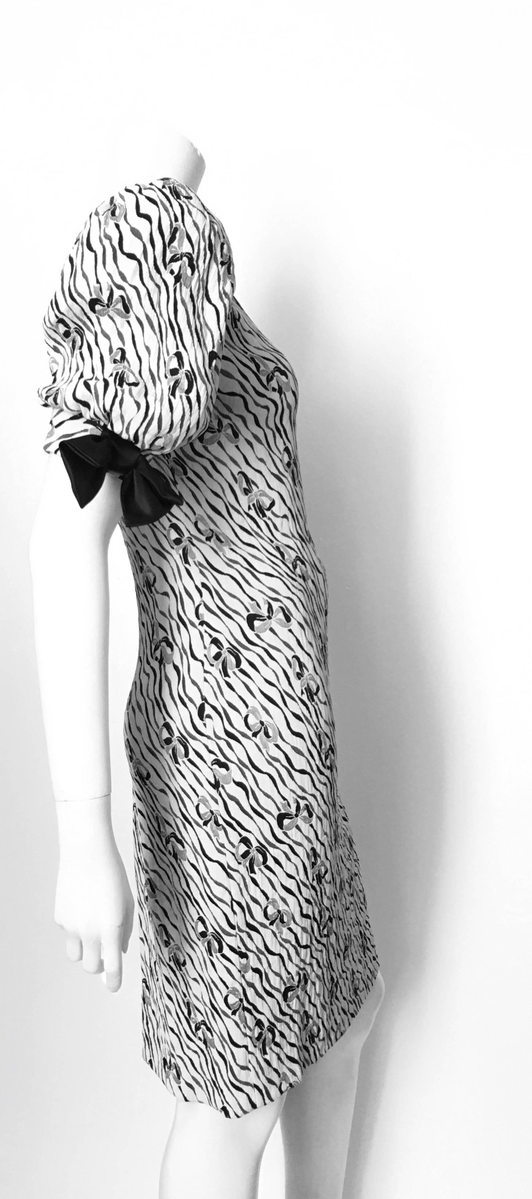 Gray Pierre Cardin 1980s Bow Pattern Evening Dress Size 10. For Sale