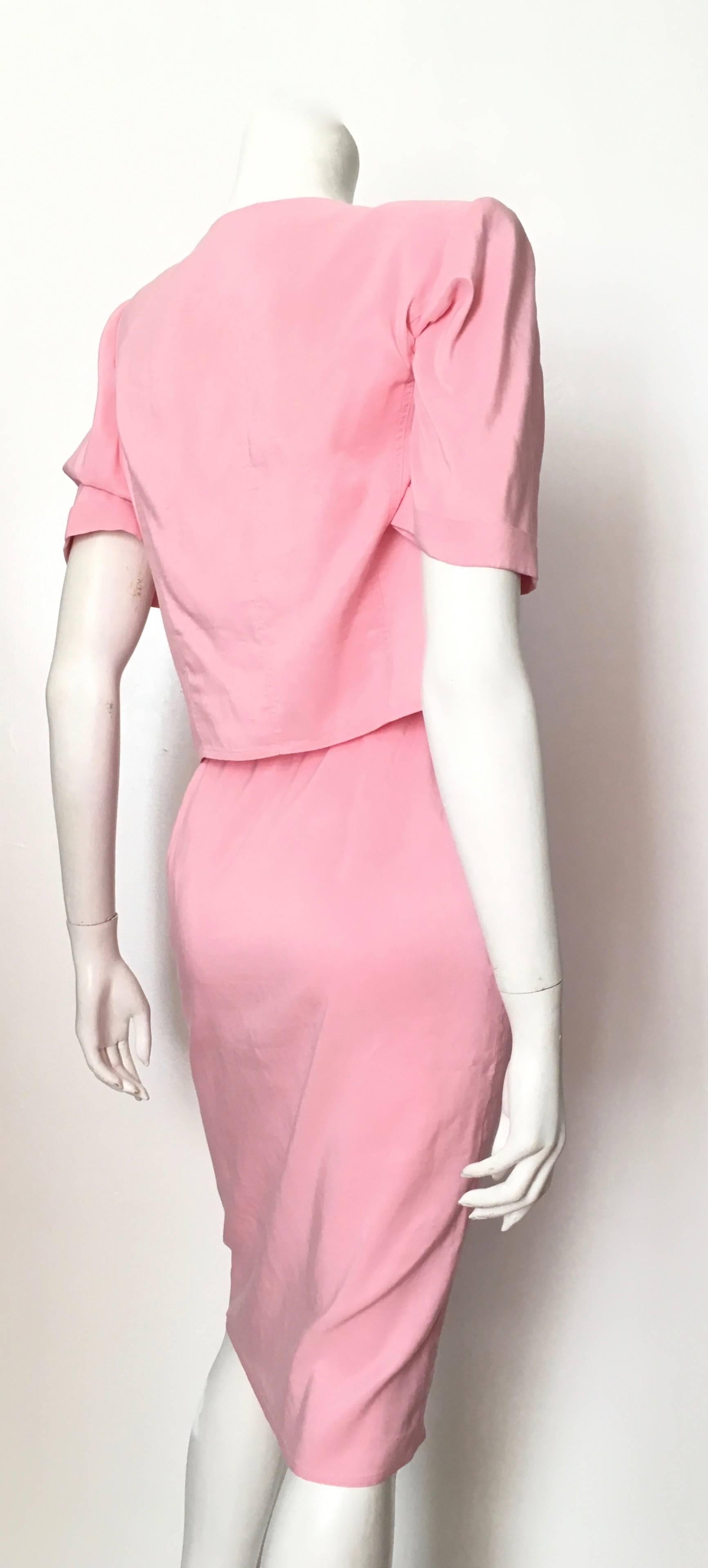 Women's or Men's Emanuel Ungaro Pink Cropped Jacket with Skirt Size 4. For Sale