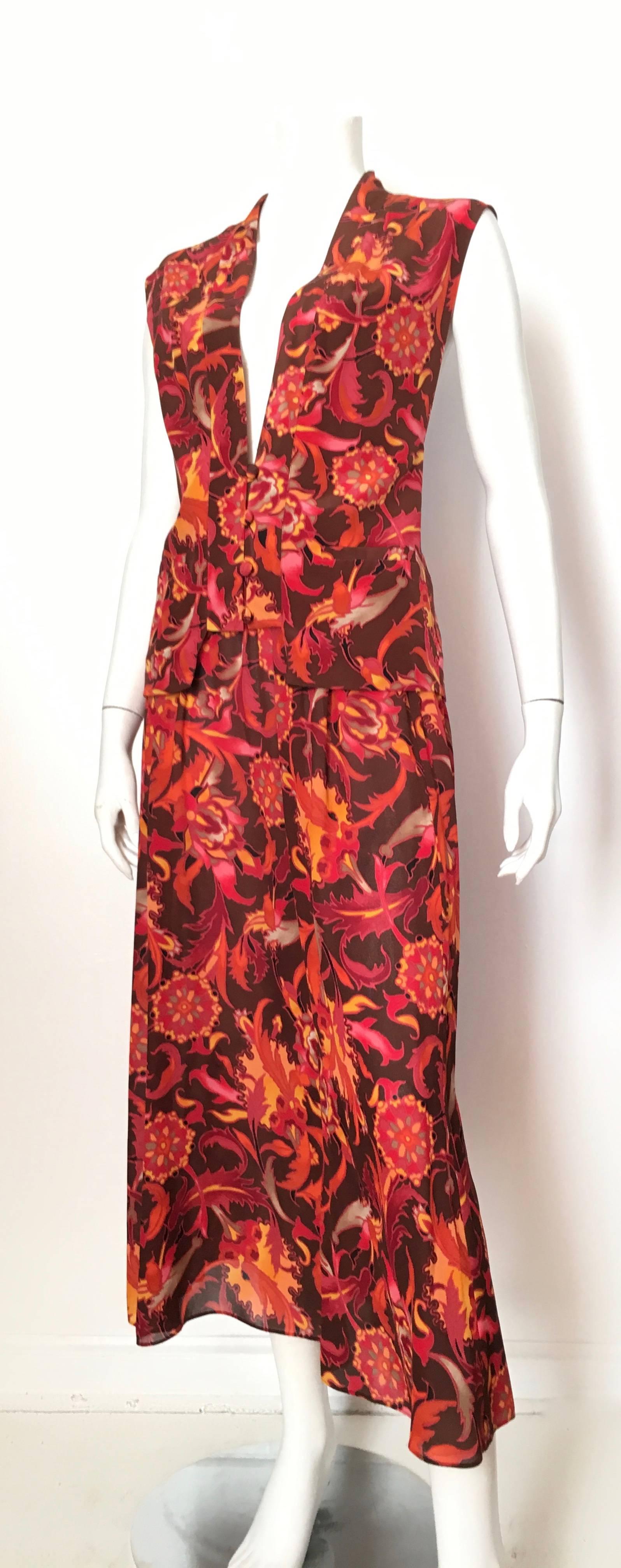 Women's or Men's Diane Von Furstenberg 1980s Silk Floral Vest & Skirt Set Size Small. For Sale