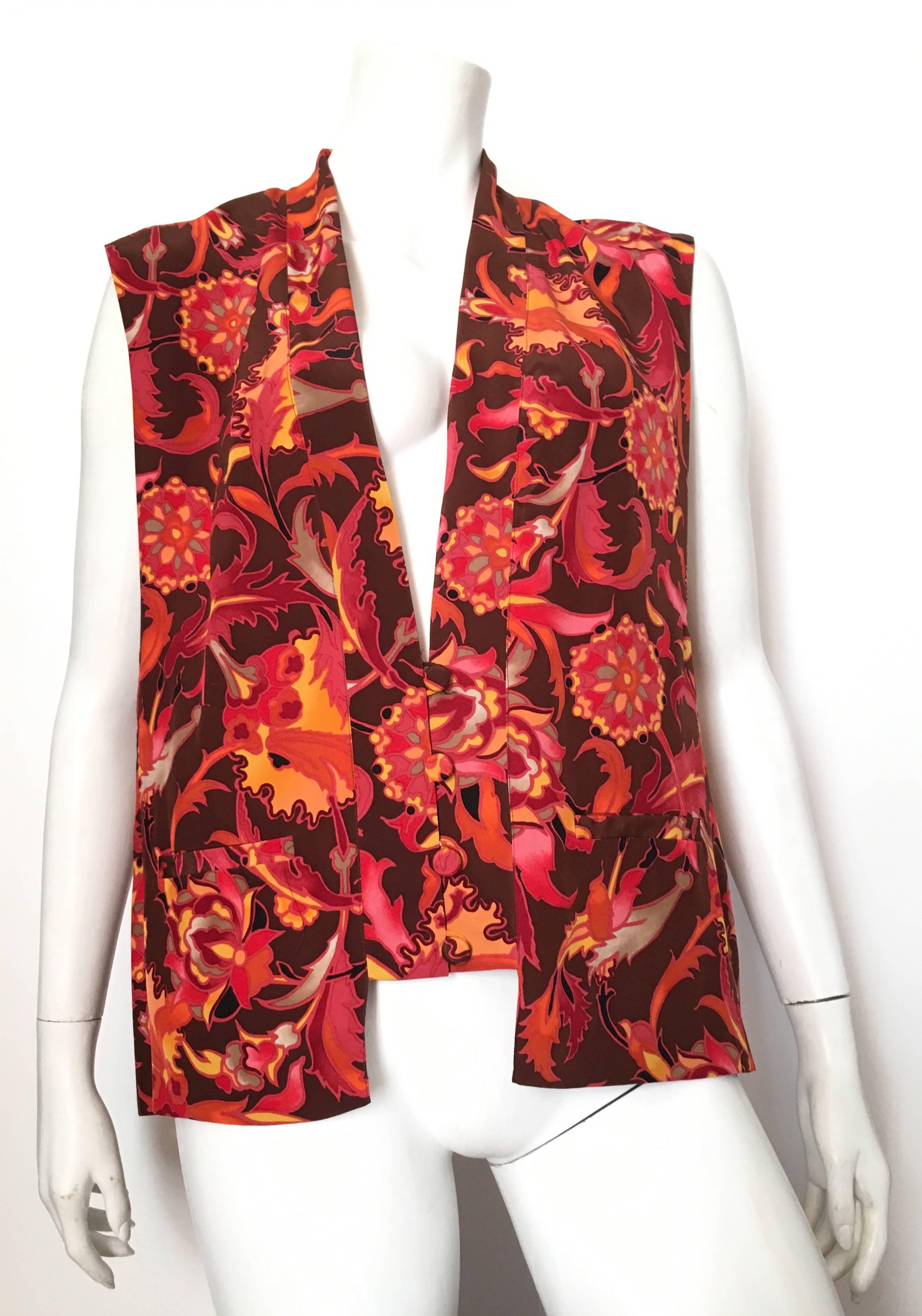 Diane Von Furstenberg 1980s Silk Floral Vest & Skirt Set Size Small. For Sale 1