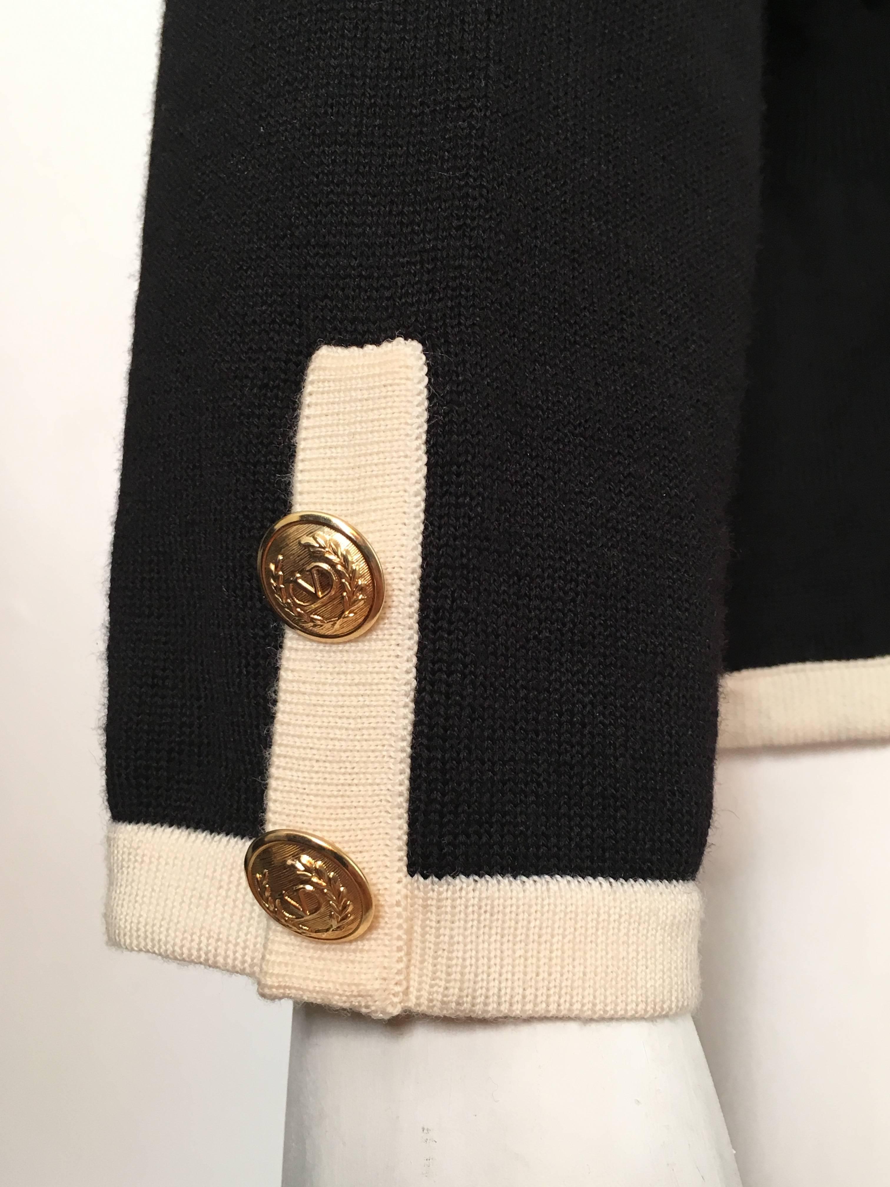 Women's or Men's Valentino Black Wool Knit Cardigan with Gold V Buttons Size 10 / 12.  For Sale
