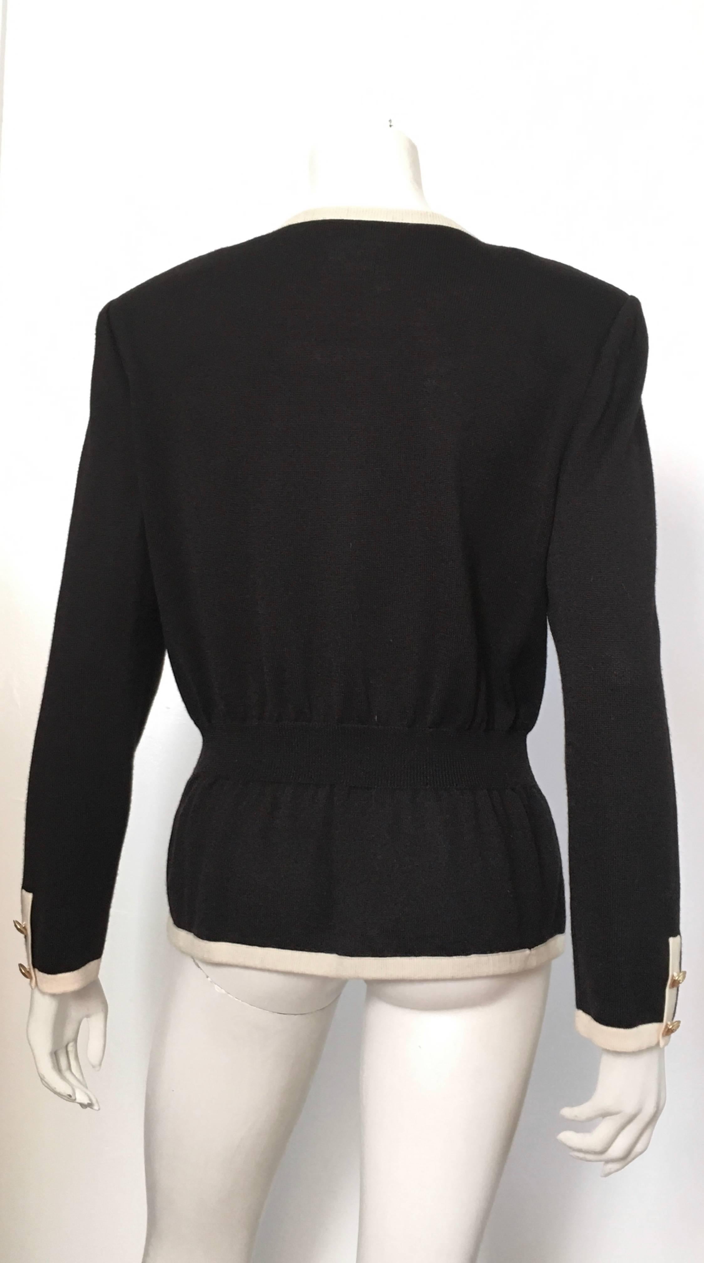 Valentino Black Wool Knit Cardigan with Gold V Buttons Size 10 / 12.  For Sale 1