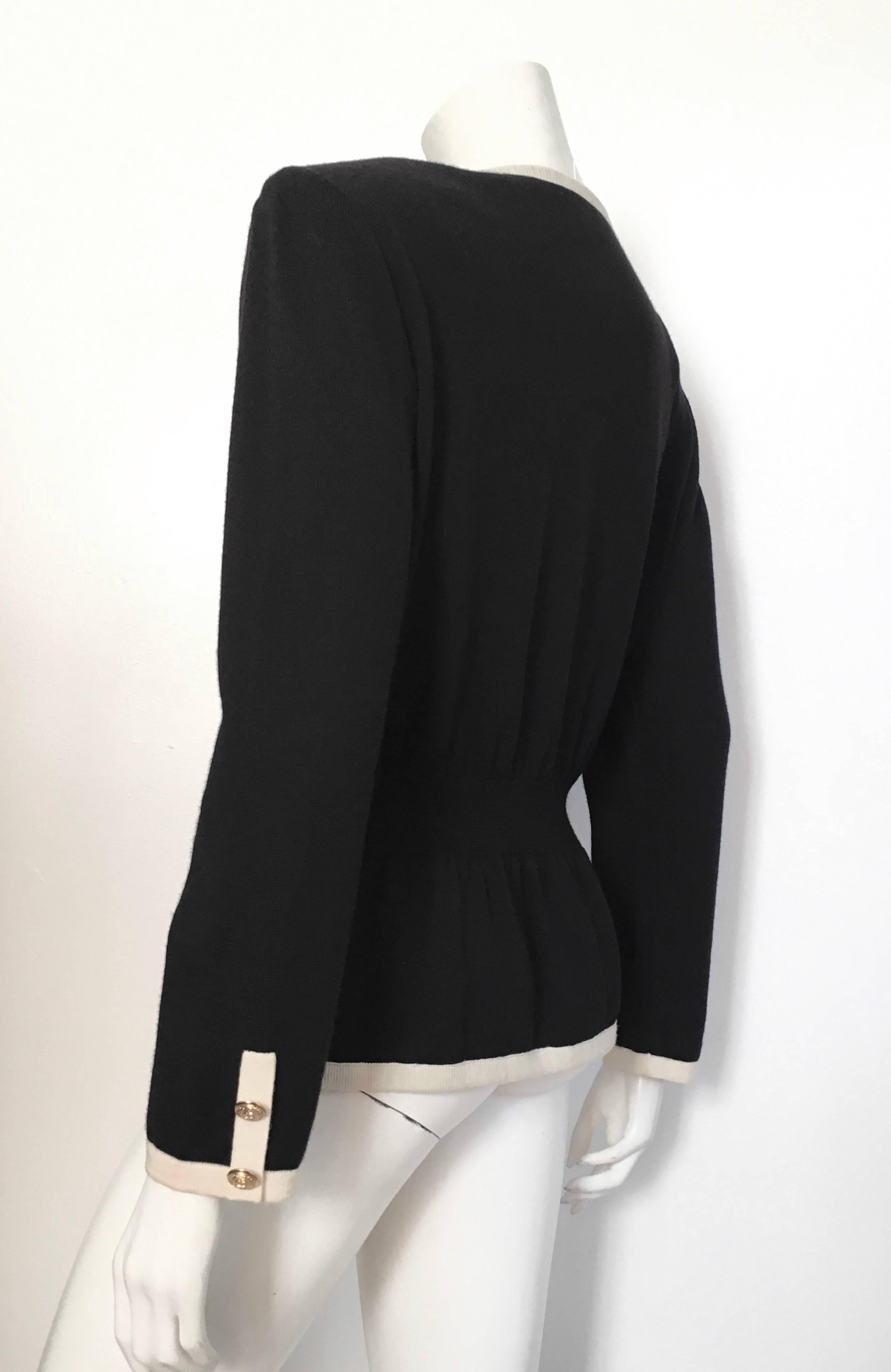 Valentino Black Wool Knit Cardigan with Gold V Buttons Size 10 / 12.  For Sale 2