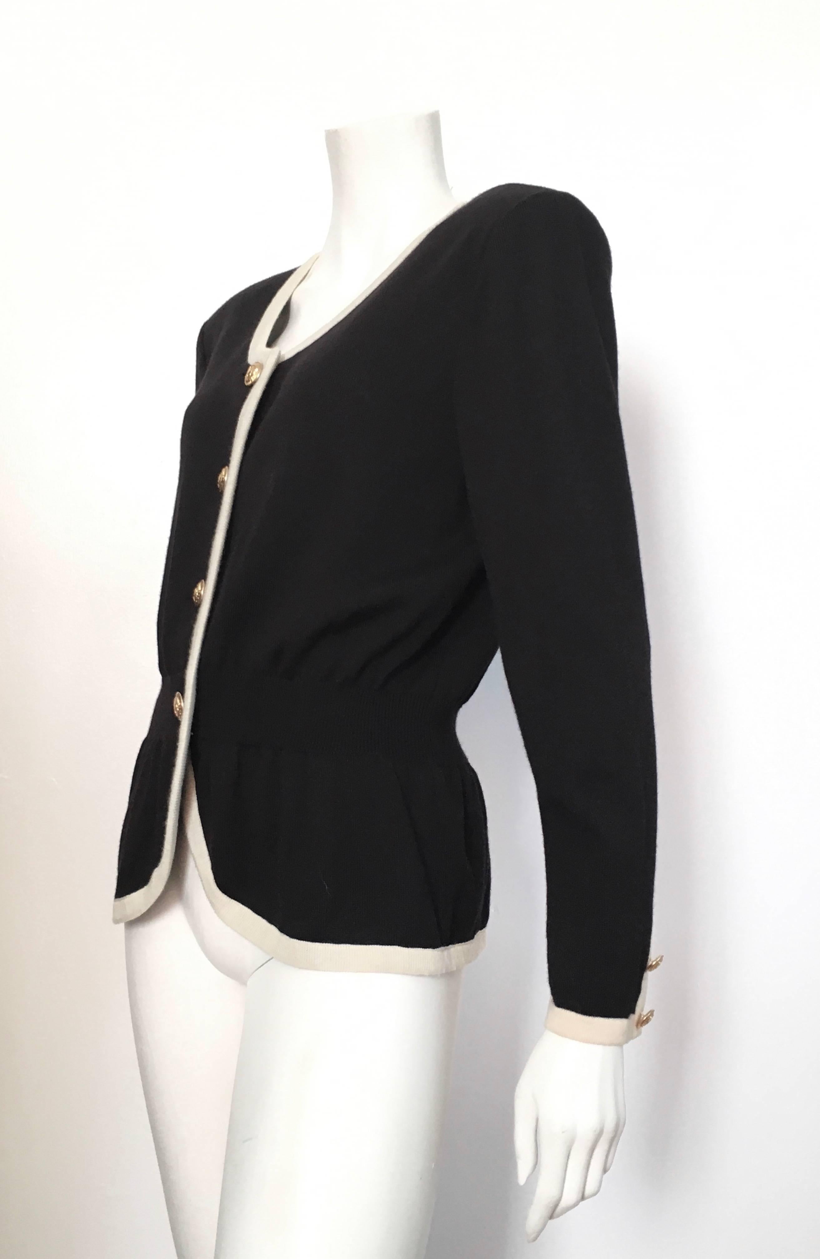 Valentino Black Wool Knit Cardigan with Gold V Buttons Size 10 / 12.  For Sale 3