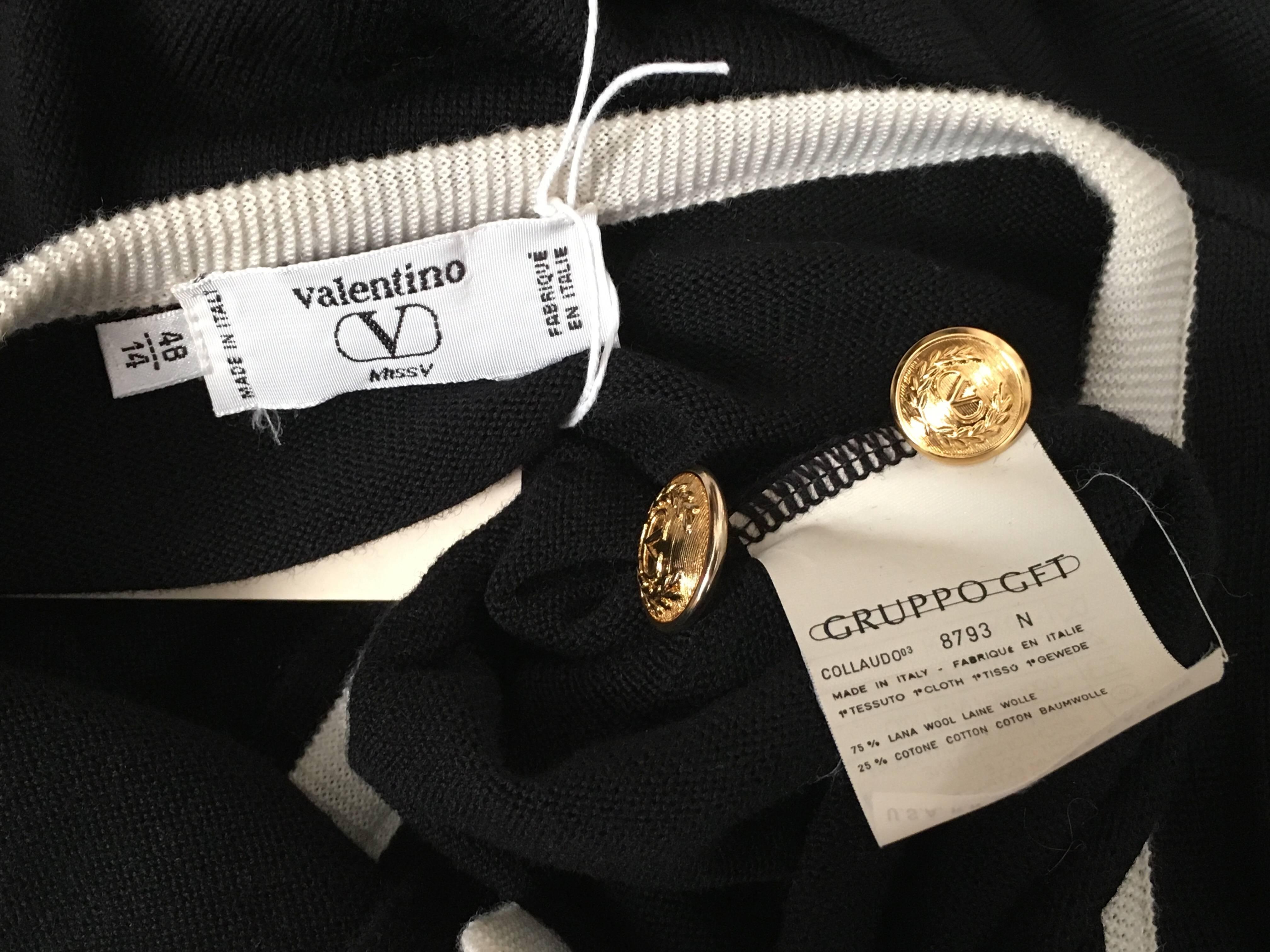 Valentino Black Wool Knit Cardigan with Gold V Buttons Size 10 / 12.  For Sale 6