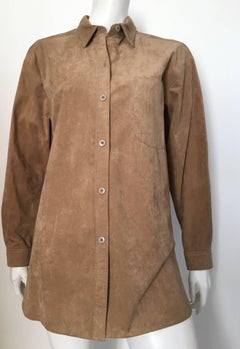 Bill Blass Brown Ultra Suede Button Up Blouse Size 12.