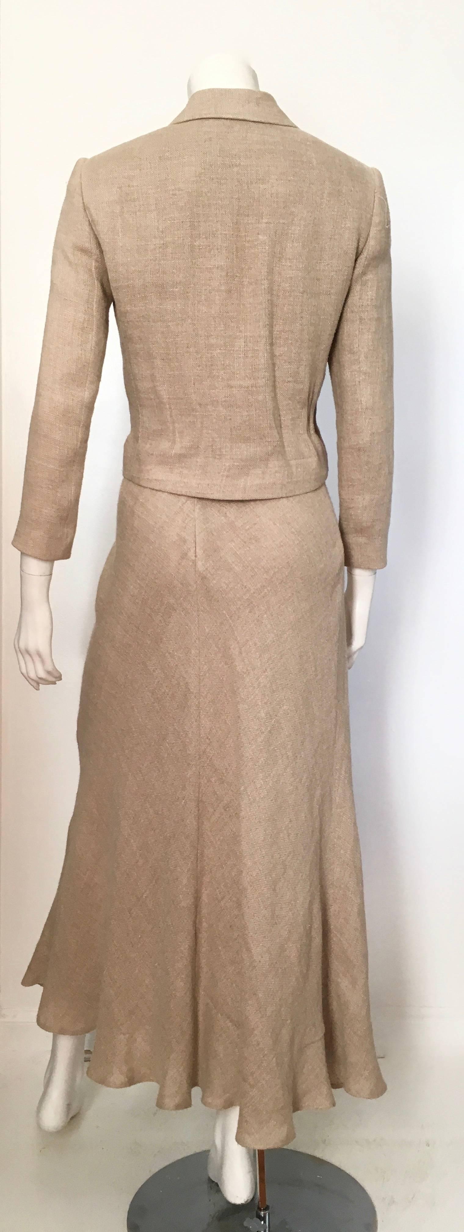 Beige Ralph Lauren Purple Label Collection Khaki Linen Jacket & Skirt Set Size 4. For Sale