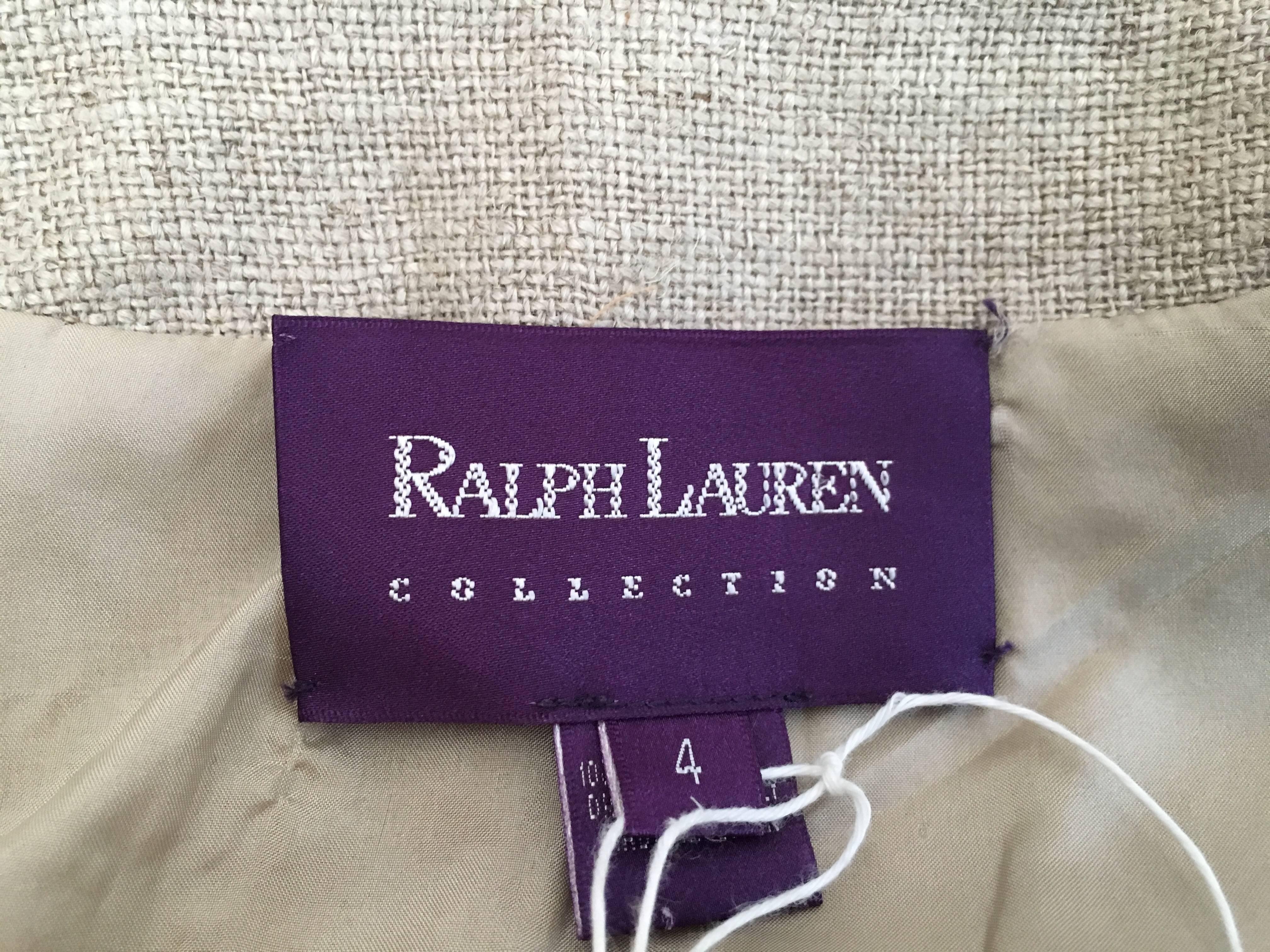 Ralph Lauren Purple Label Collection Khaki Linen Jacket & Skirt Set Size 4. For Sale 3
