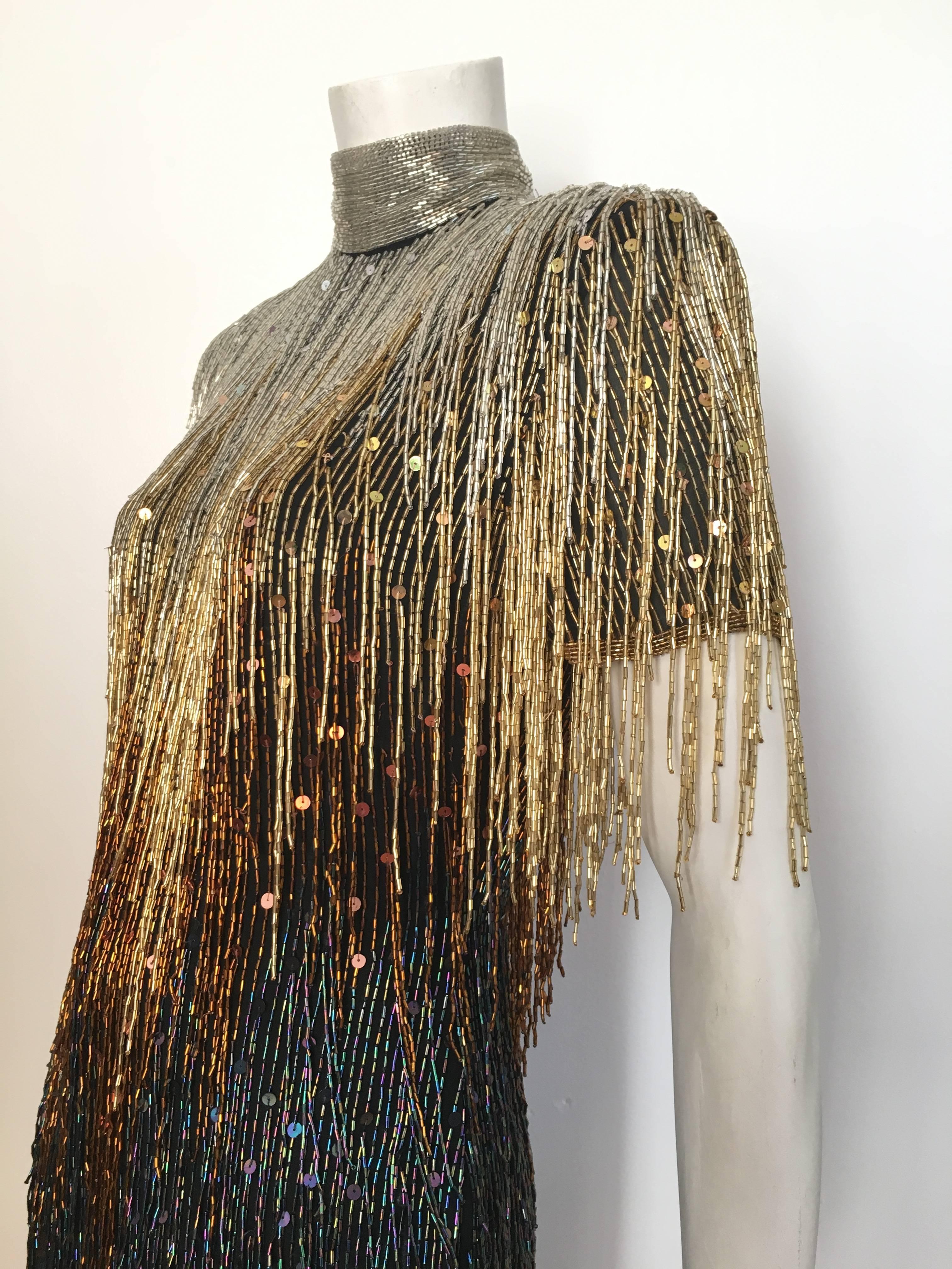 Women's or Men's Naeem Khan Riazee Flapper Fringed Beaded Sequin Evening Cocktail Dress Size 6.