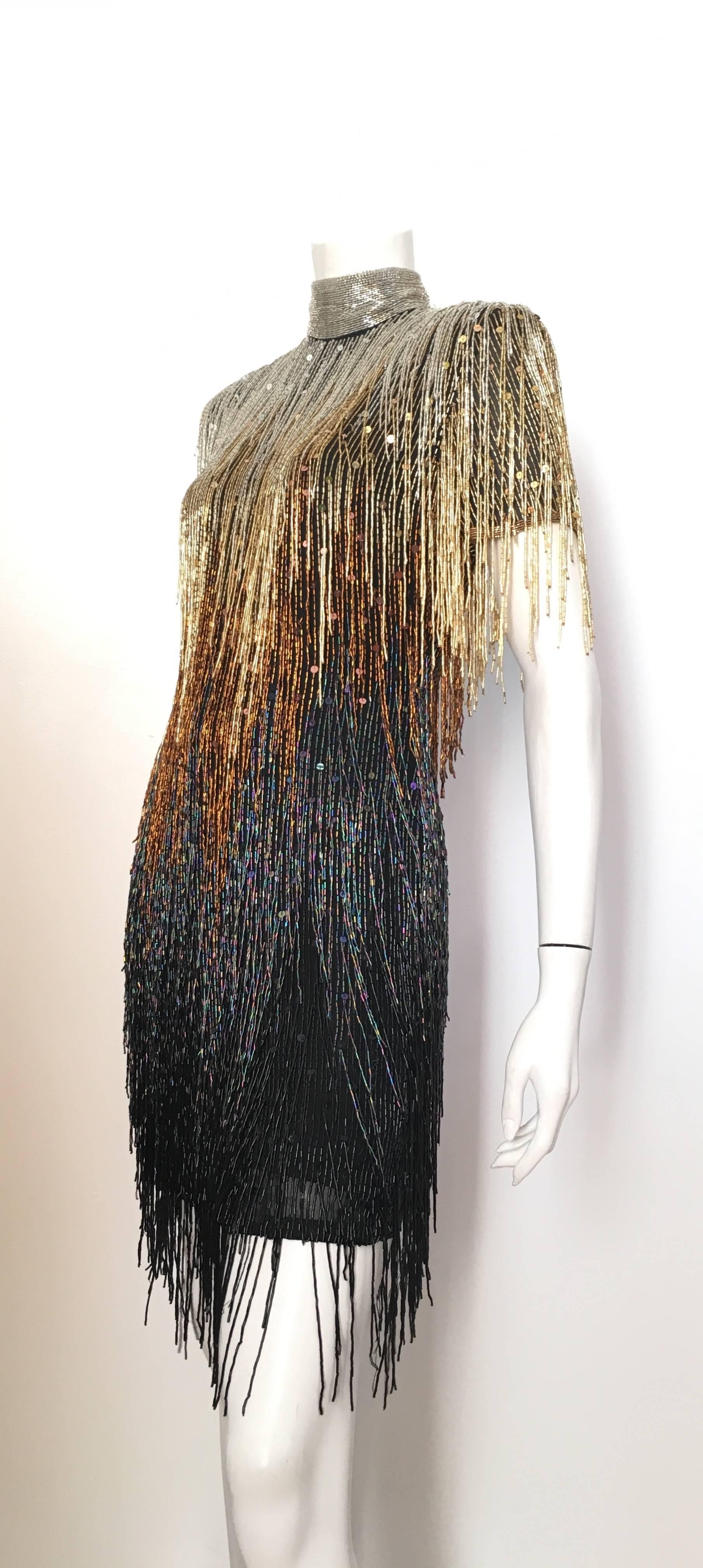 Naeem Khan Riazee Flapper Fringed Beaded Sequin Evening Cocktail Dress Size 6. In Excellent Condition In Atlanta, GA