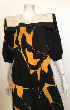 Flora Kung Silk Abstract Pattern Dress with Sailor Collar Size 10.