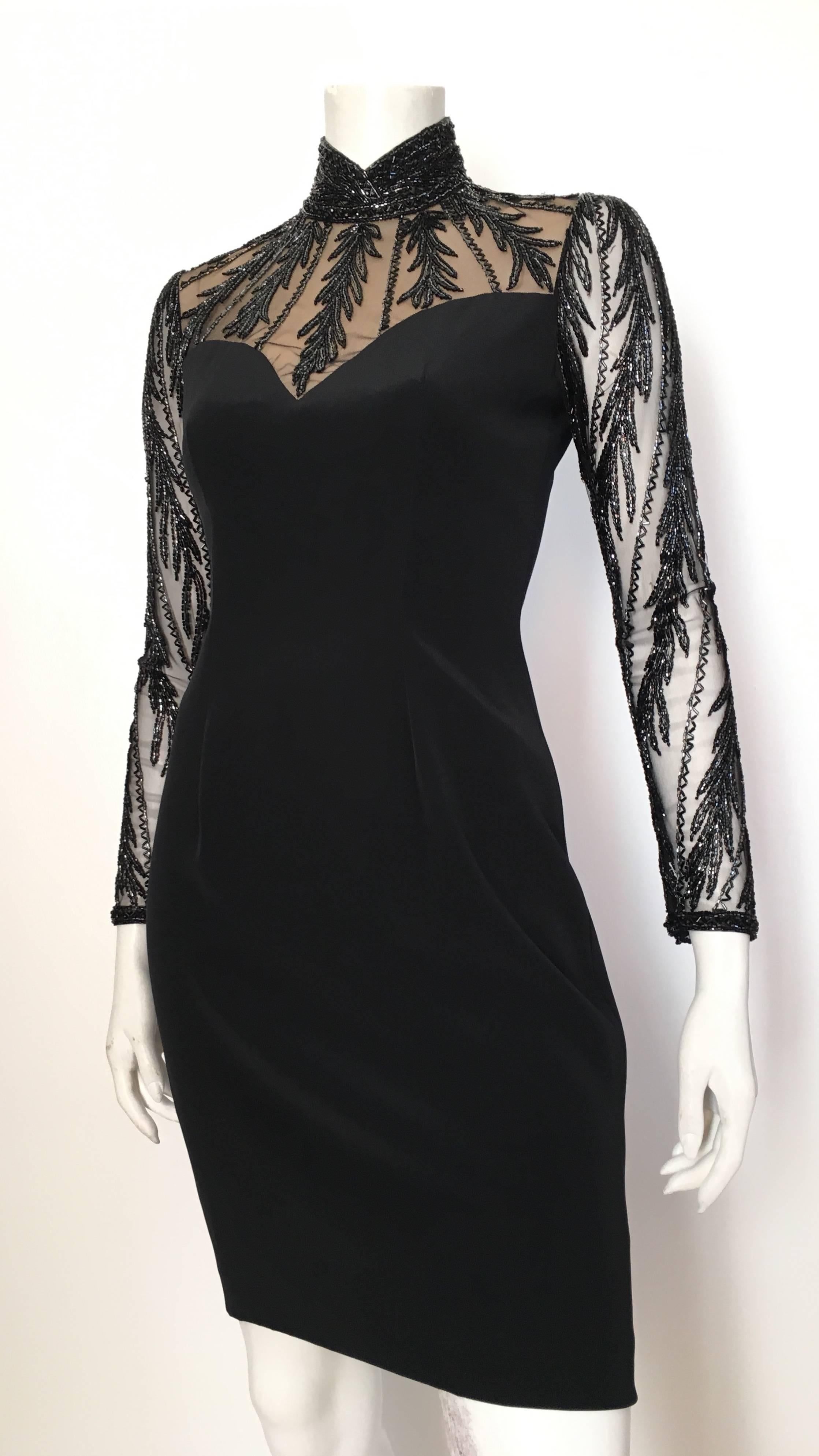 Bob Mackie for Lillie Rubin 1980s Black Beaded Evening Dress Size 4.  For Sale 1