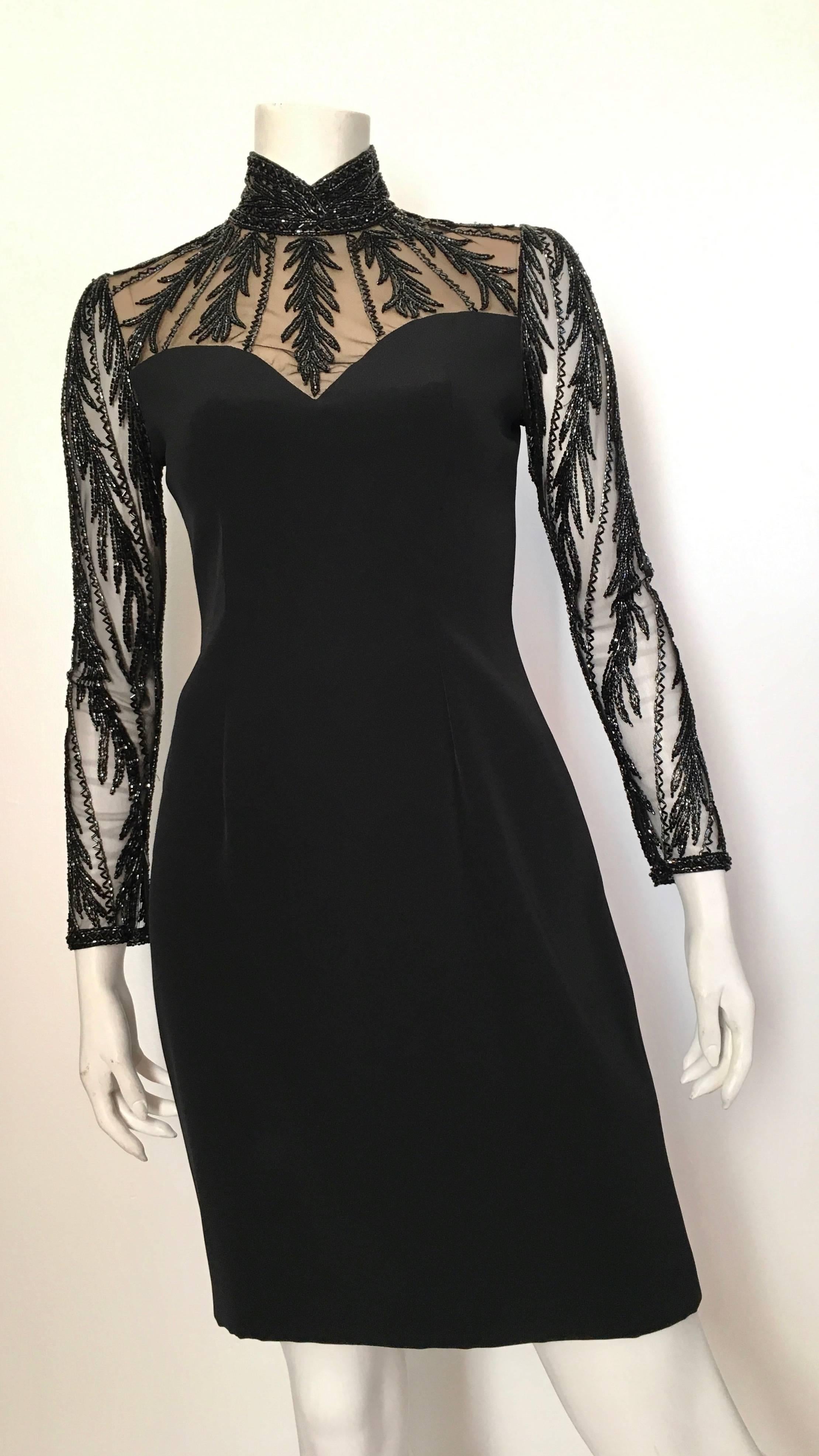 Bob Mackie for Lillie Rubin 1980s Black Beaded Evening Dress Size 4.  For Sale 3