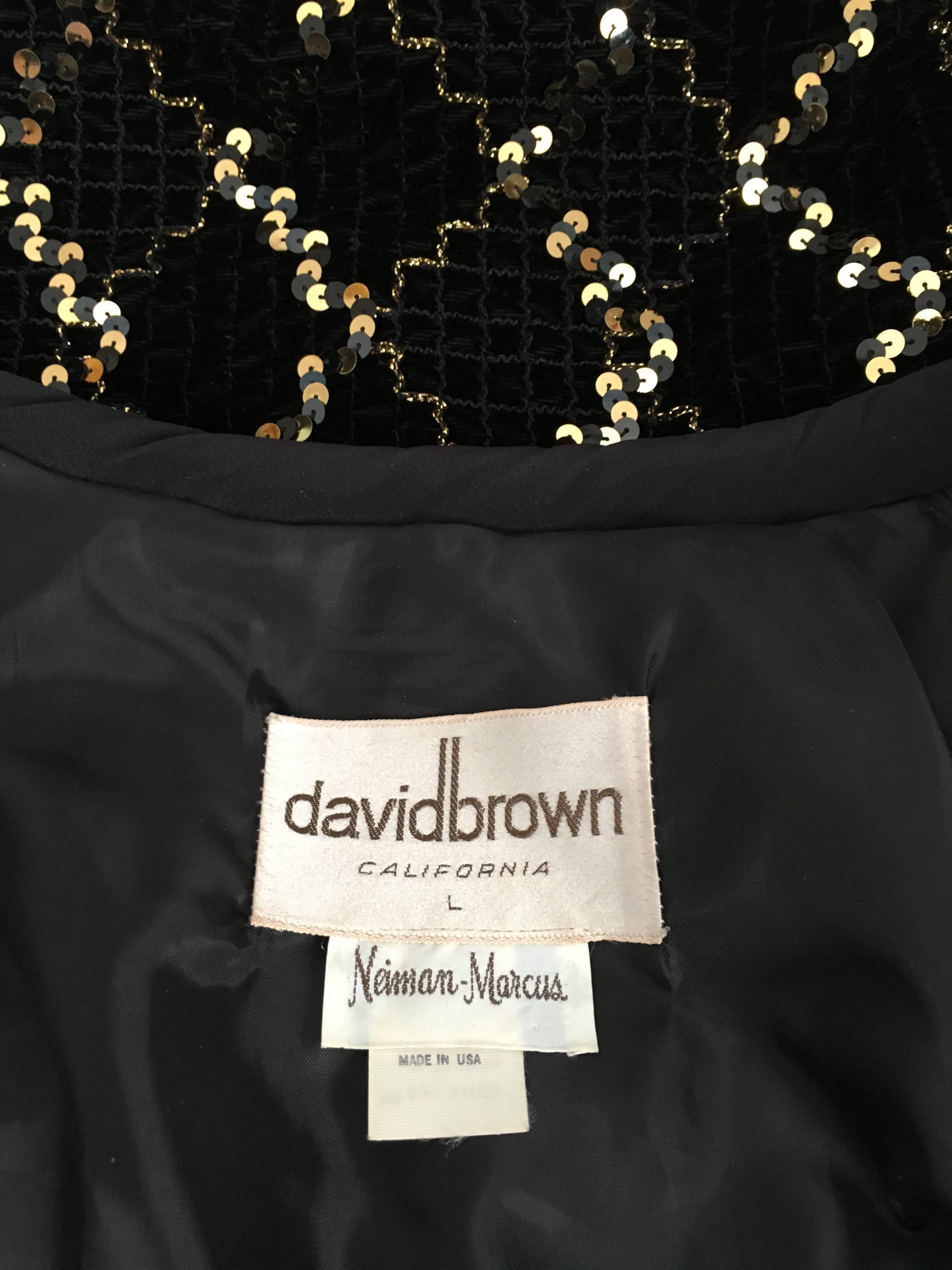 David Brown for Neiman Marcus Black Velvet Sequin Evening Coat Size 10/12. 6