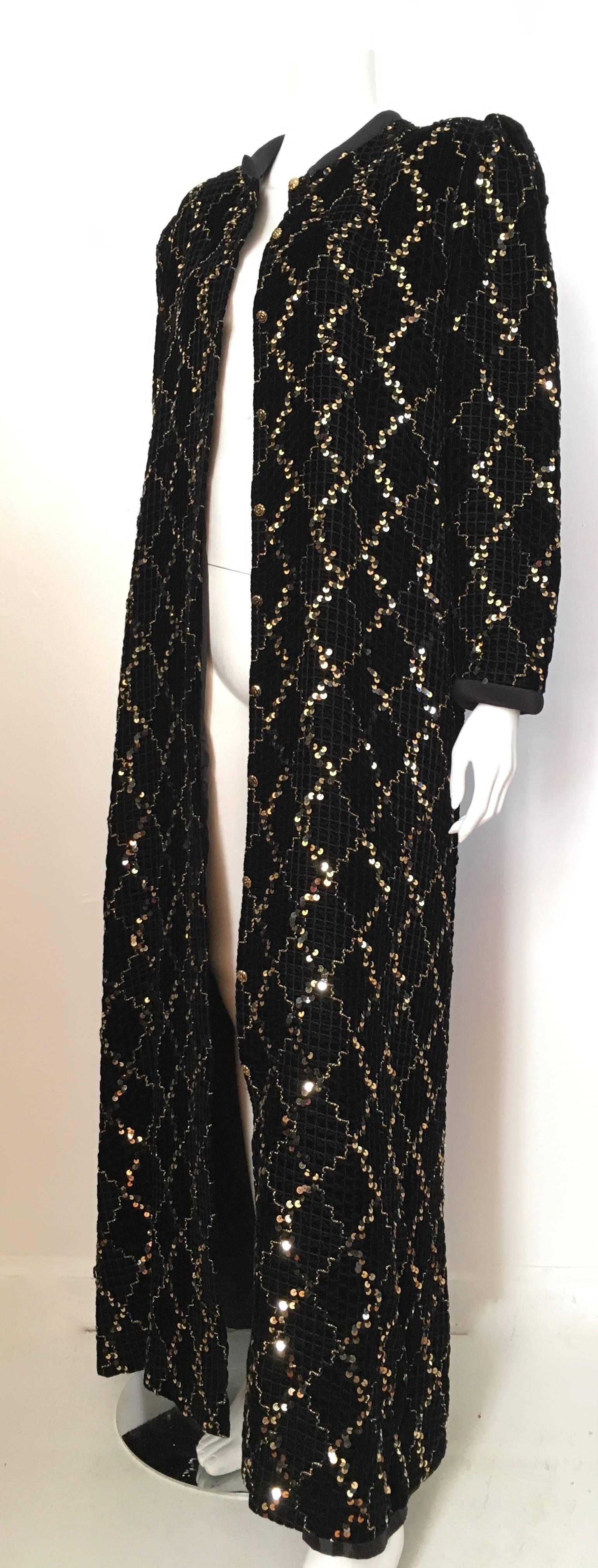 David Brown for Neiman Marcus Black Velvet Sequin Evening Coat Size 10/12. 4
