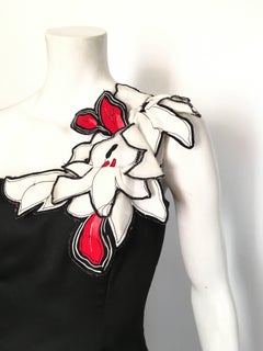 Victor Costa Cotton Flower Tiered One Shoulder Cocktail Evening Dress Size 4.