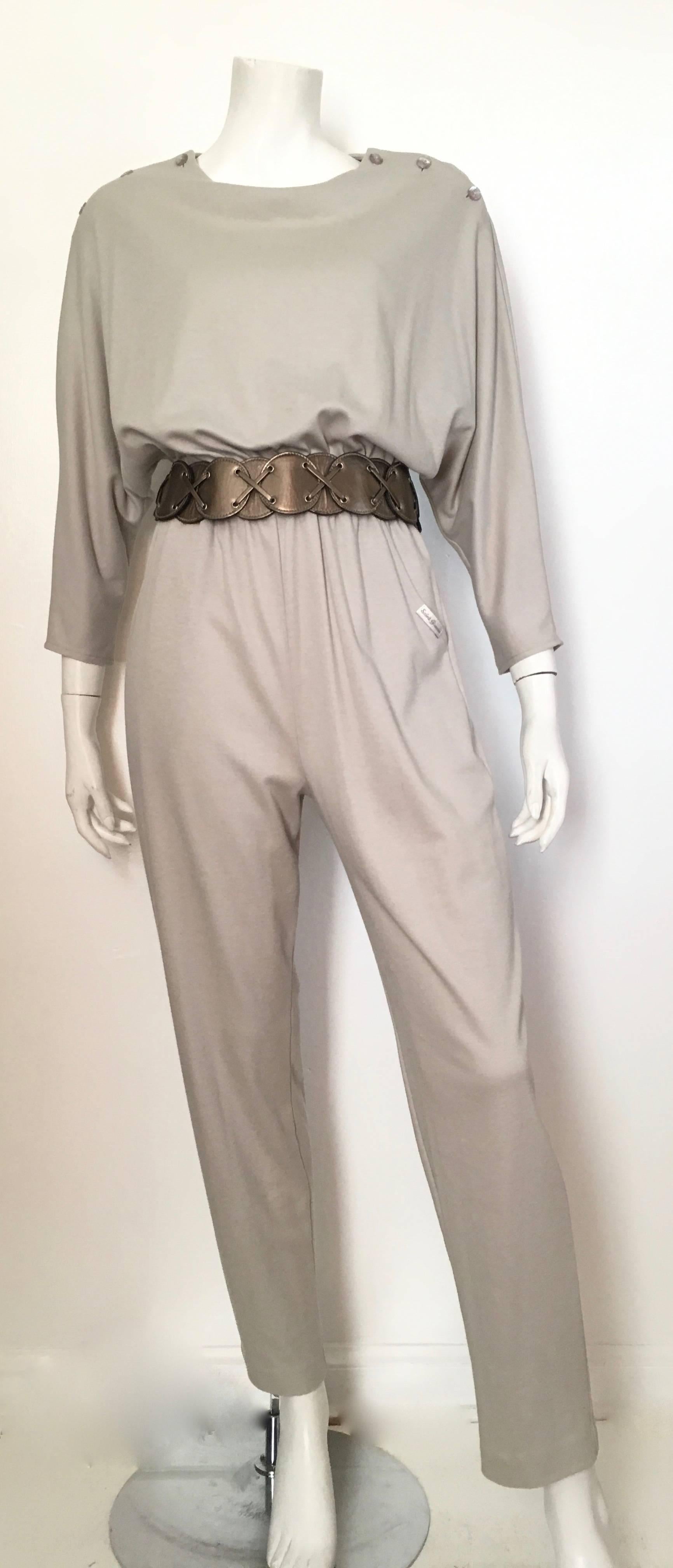 Brown Jean St. Germain 1980s Cotton Grey Jumpsuit with Pockets Size 4 / 6.  For Sale