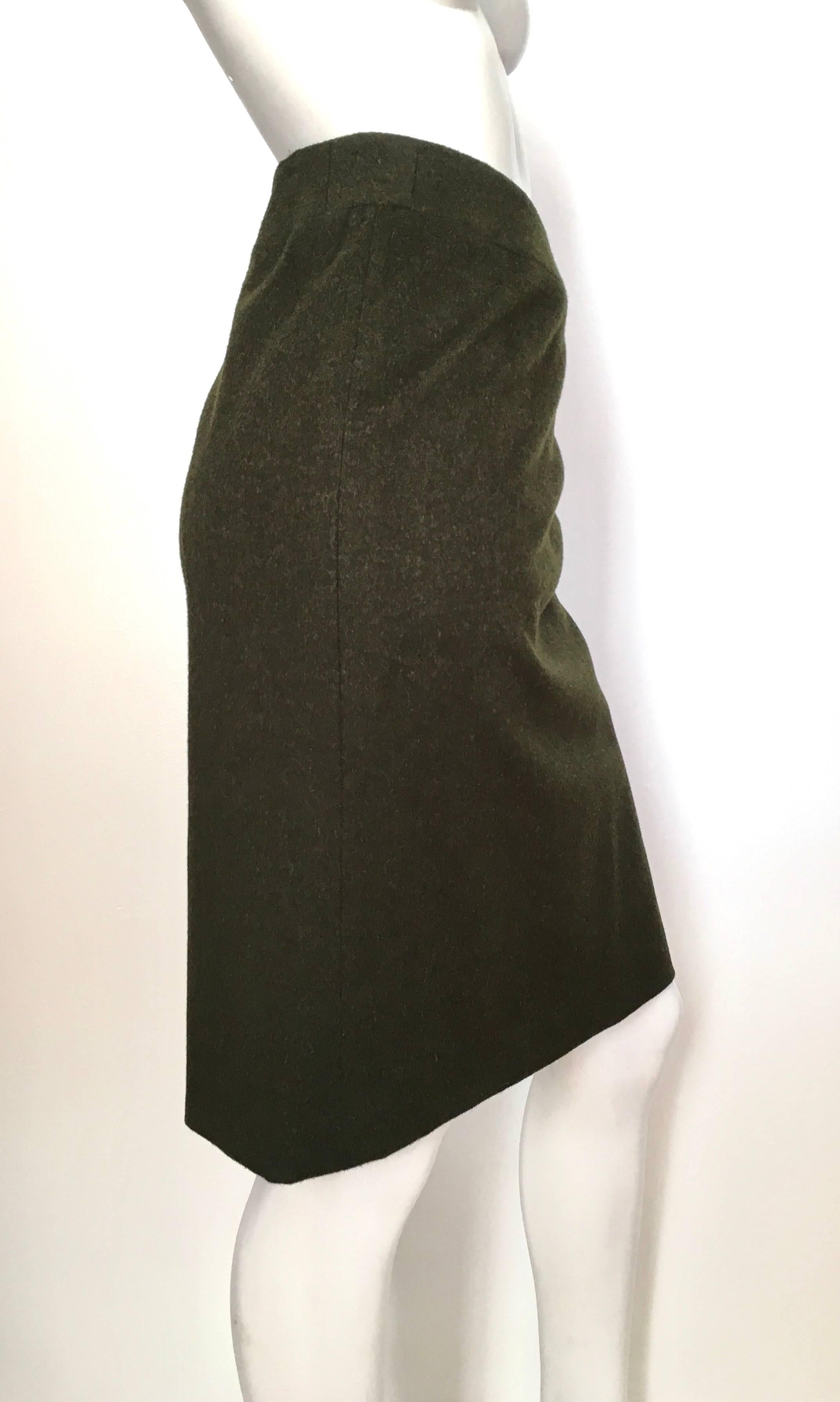 Black Carolina Herrera for Saks Olive Brushed Wool Skirt Size 10 Made in Italy. For Sale
