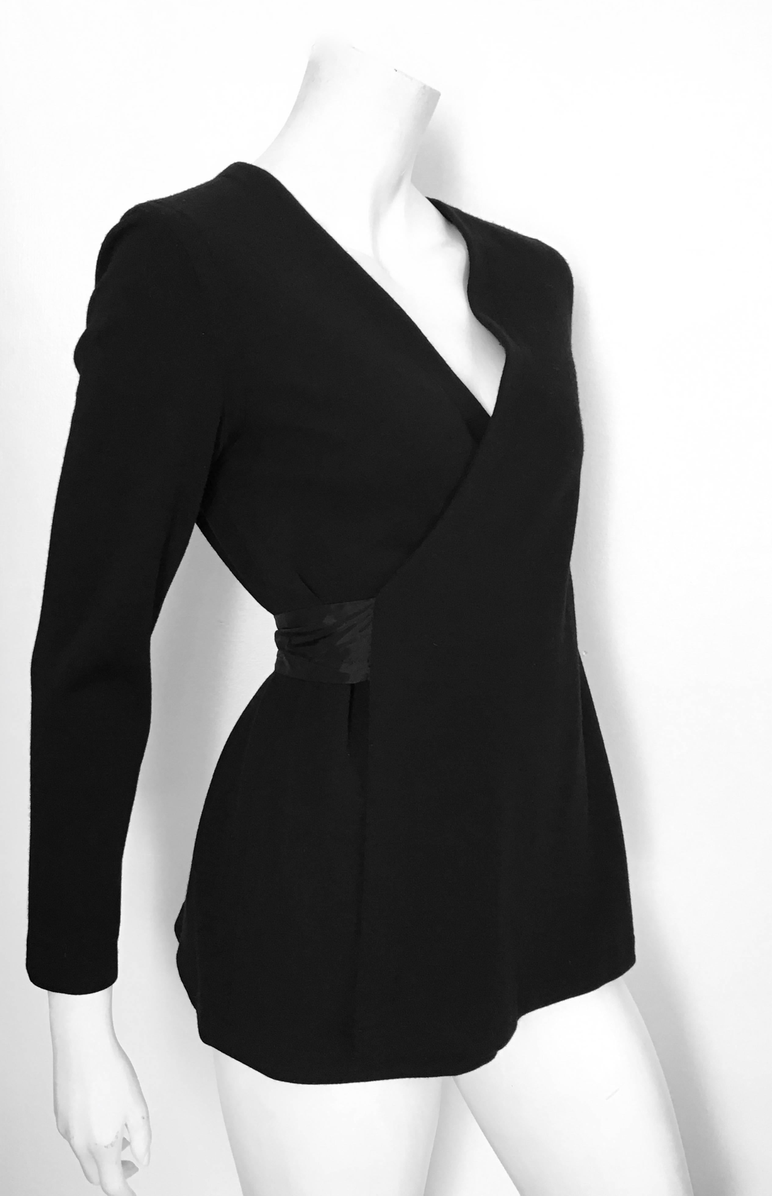 Tom and Linda Platt for Saks Fifth Avenue 1980s Black Wrap Jacket Size Petite. In Excellent Condition For Sale In Atlanta, GA
