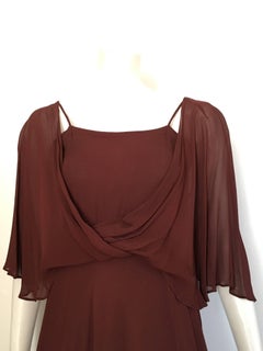 Albert Nipon 1980s Rusty Brown Flowing Dress Size 4.