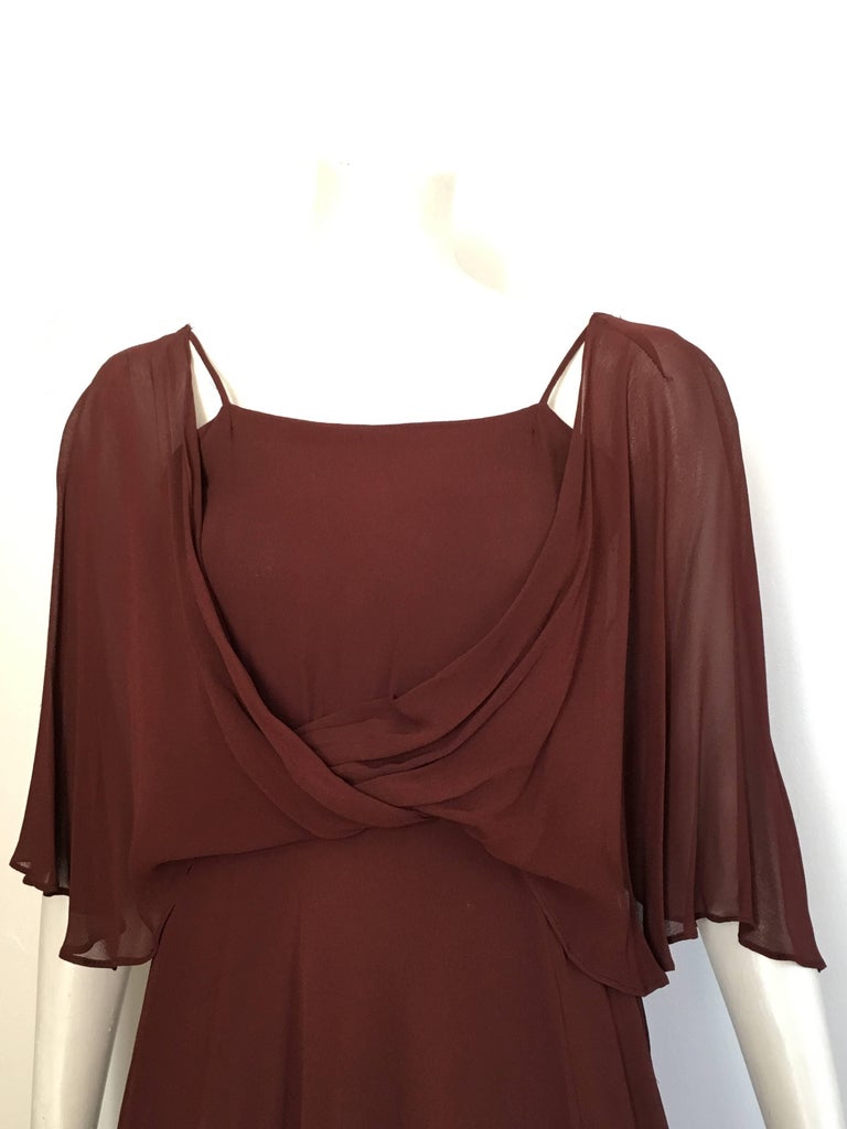Albert Nipon 1980s Rusty Brown Flowing Dress Size 4. For Sale at 1stDibs