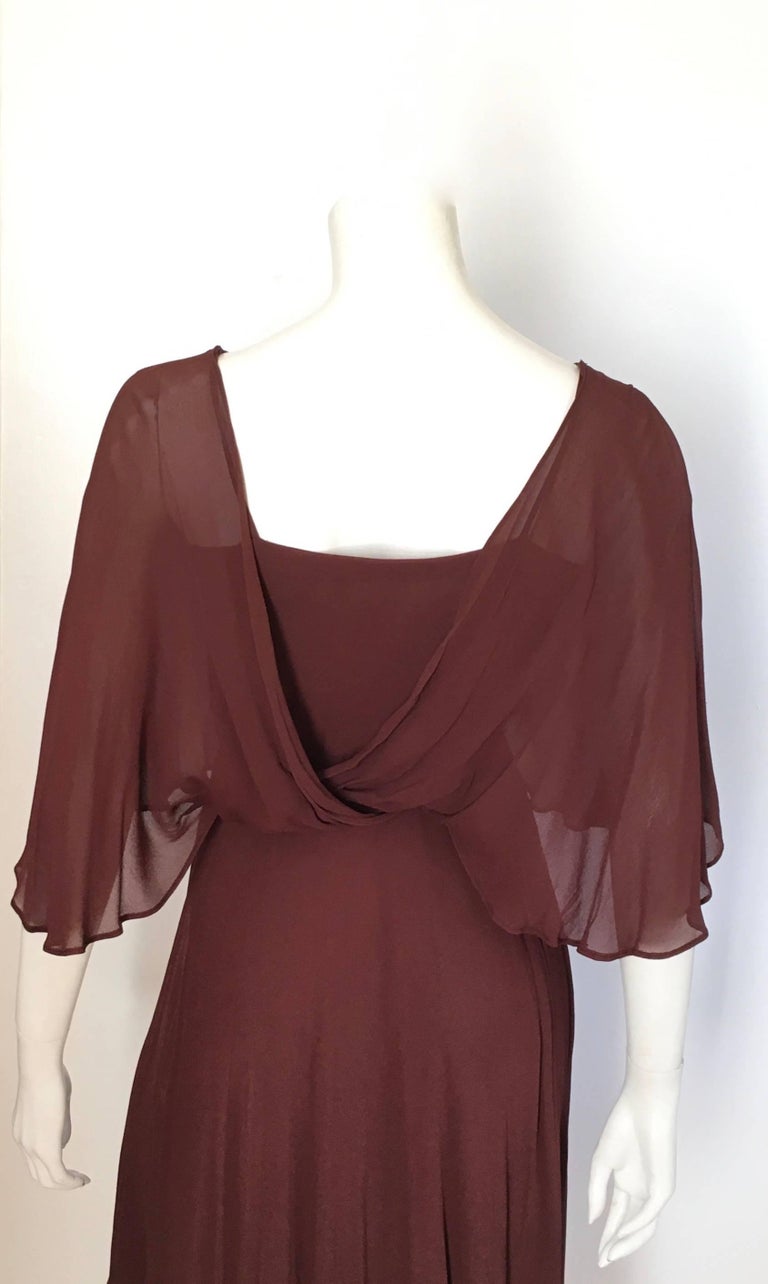 Albert Nipon Rusty Brown Flowing Dress Size 4. For Sale at 1stdibs