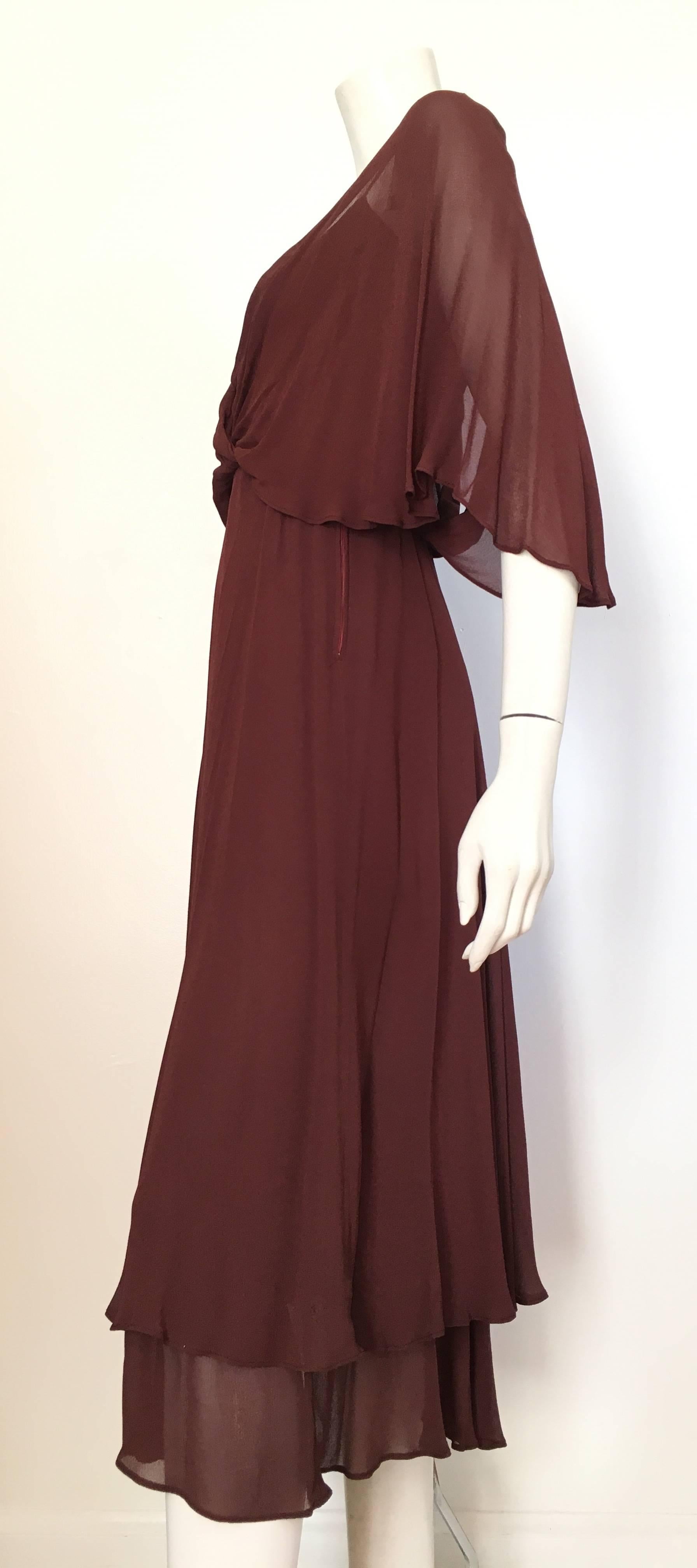 Albert Nipon 1980s Rusty Brown Flowing Dress Size 4.  For Sale 2