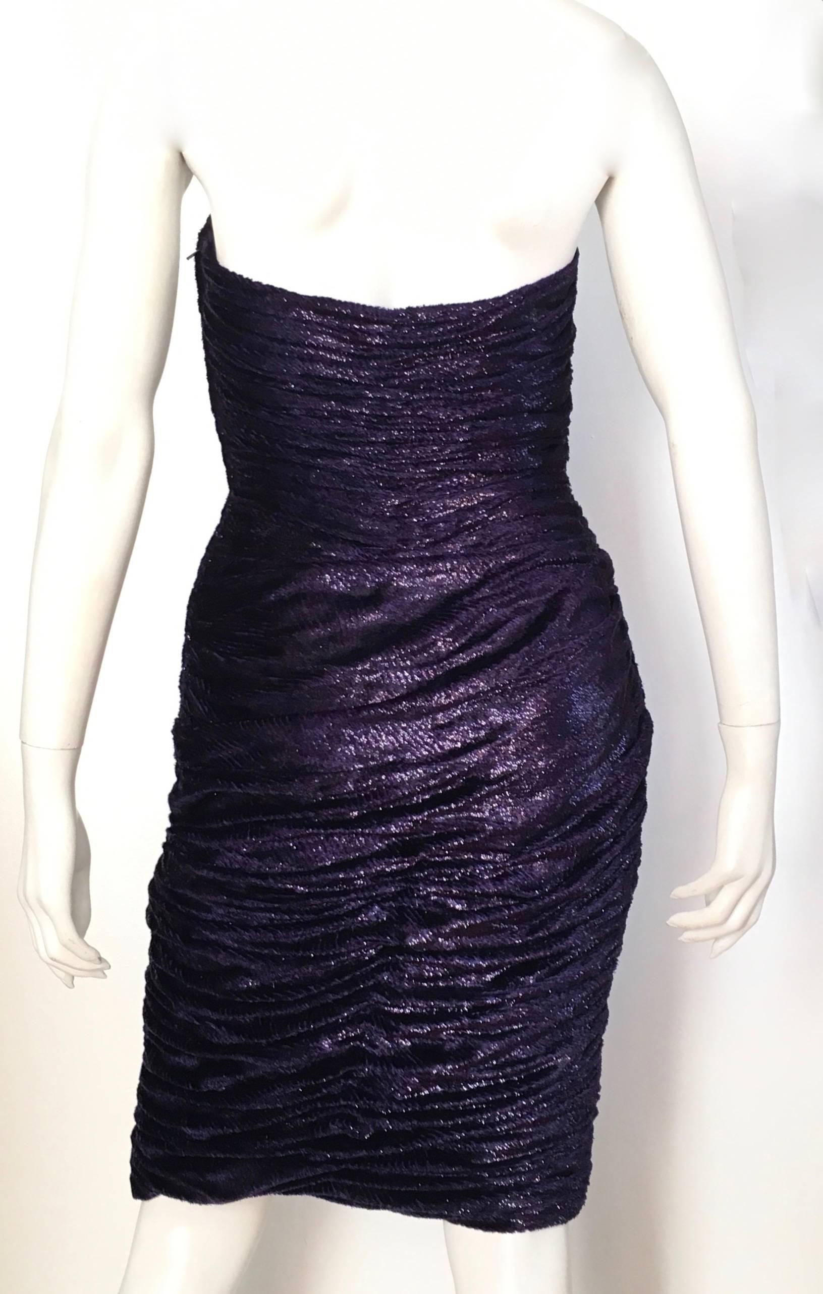 Black Vicky Tiel 1980s Purple Strapless Cocktail Evening Dress Size 4. For Sale