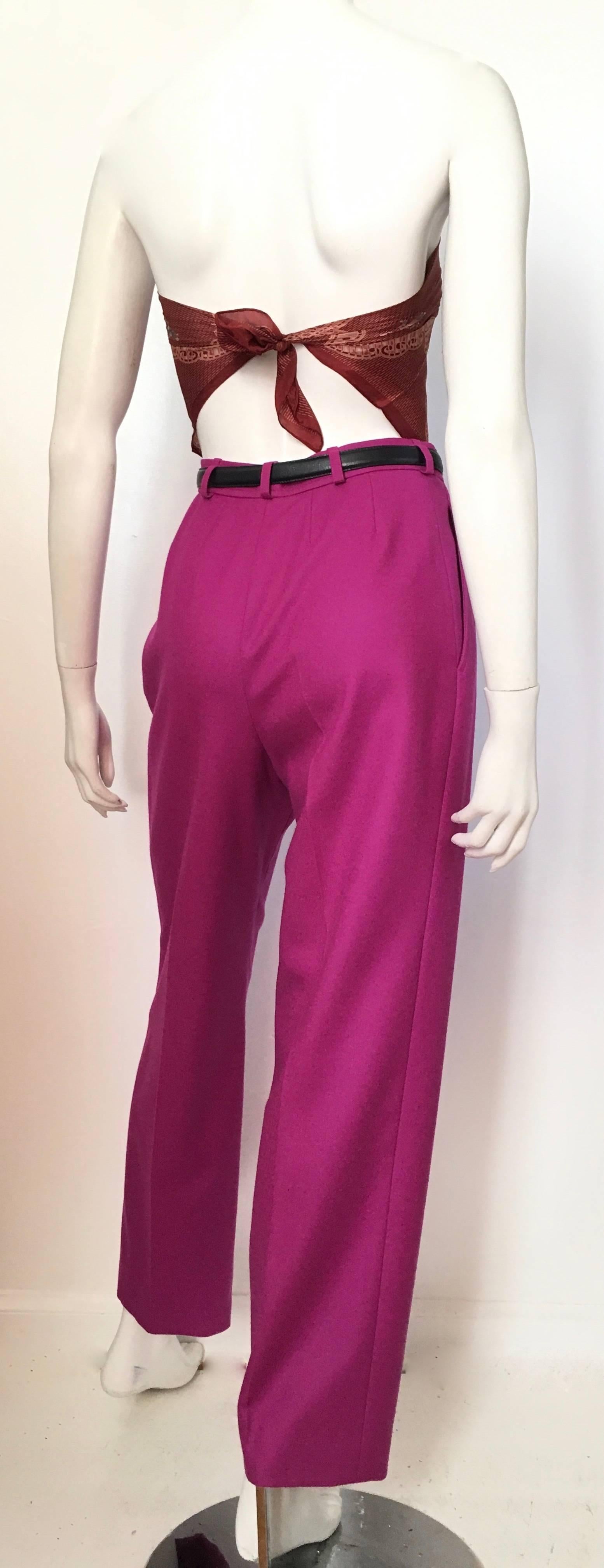 Women's or Men's Saint Laurent Rive Gauche 1980s Purple Wool Pleated Pants with Pockets Size 4.  For Sale