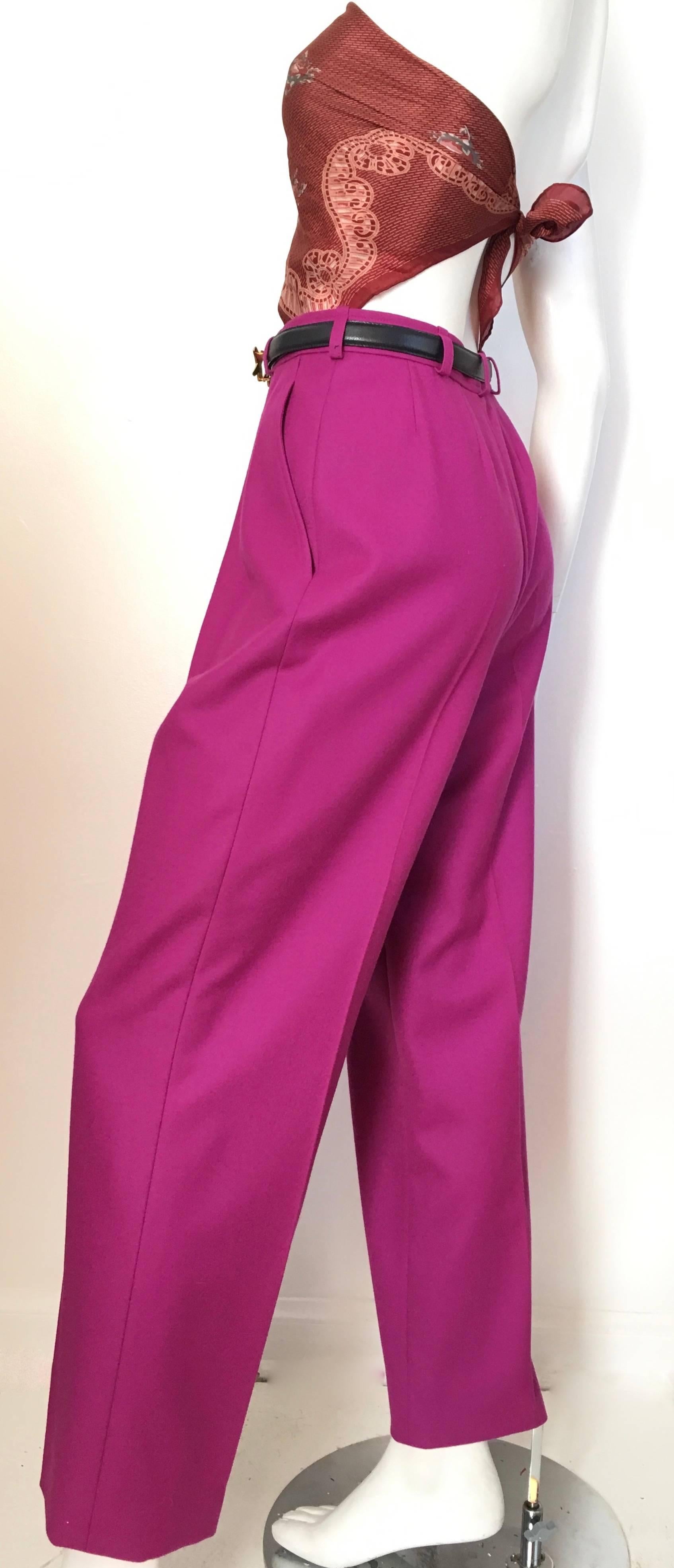 Saint Laurent Rive Gauche 1980s Purple Wool Pleated Pants with Pockets Size 4.  For Sale 1