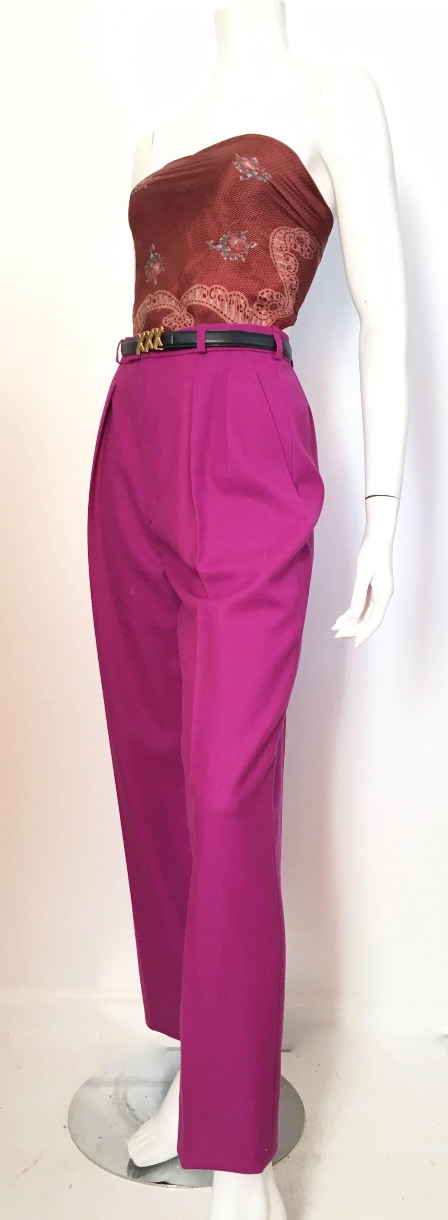 Saint Laurent Rive Gauche 1980s Purple Wool Pleated Pants with Pockets Size 4.  For Sale 2