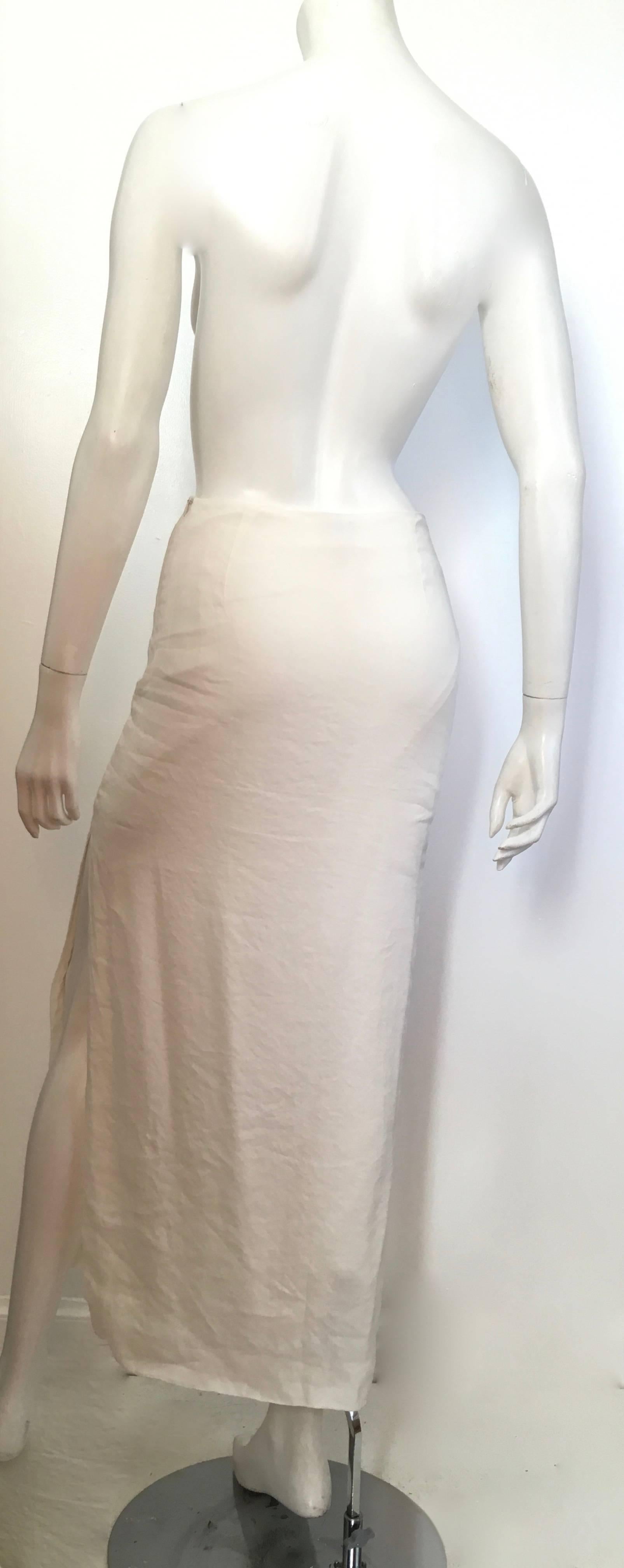 Gray Gianfranco Ferre White Linen Maxi Skirt Size 6  For Sale