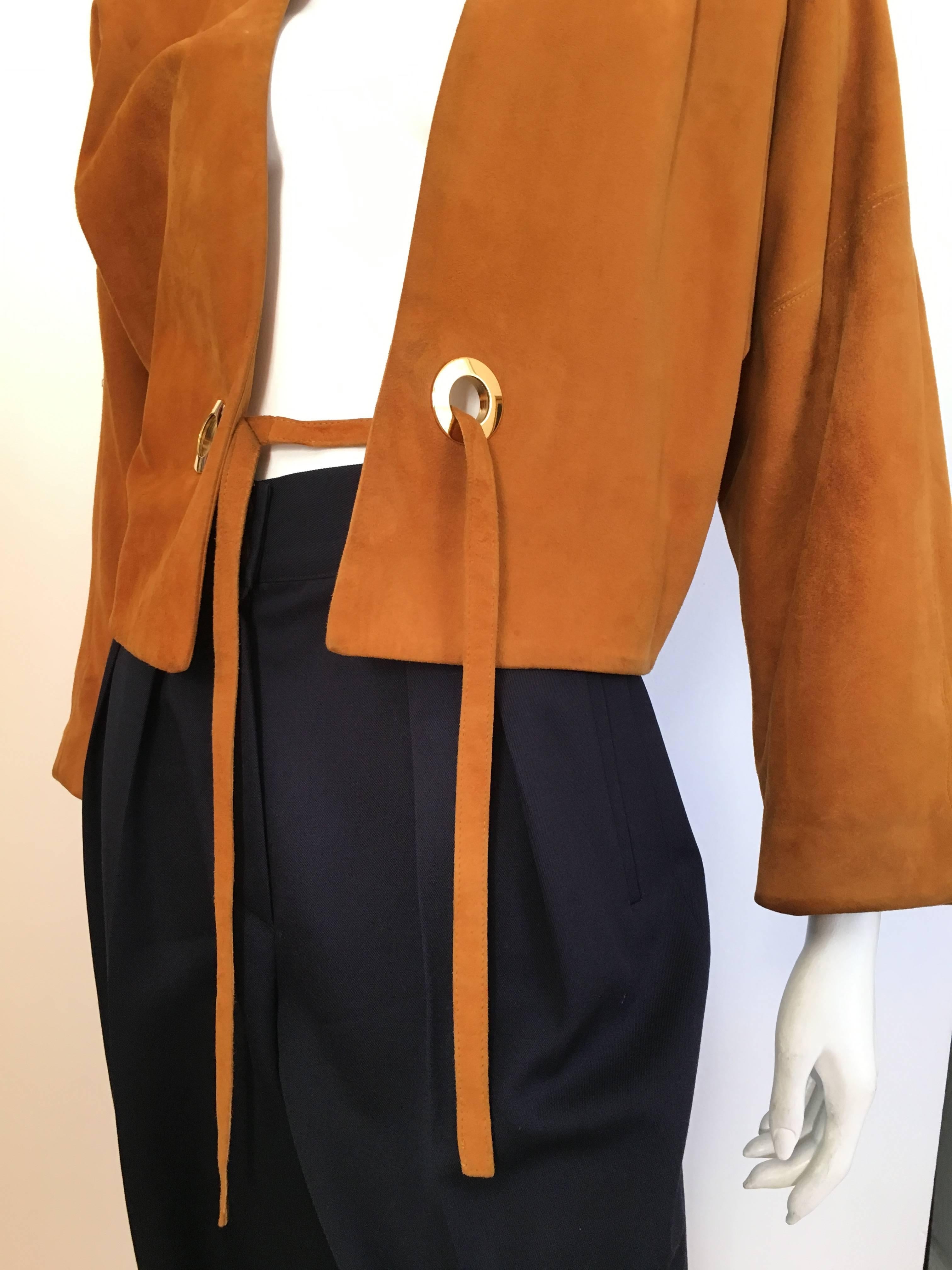 Anne Klein by Donna Karan 1980s Tan Suede Bolero Jacket Size 10 / 12. For Sale 1