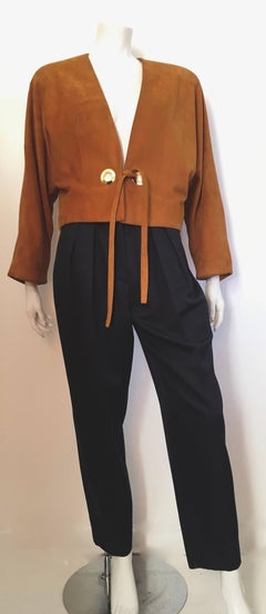 Anne Klein by Donna Karan 1980s Tan Suede Bolero Jacket Size 10 / 12.