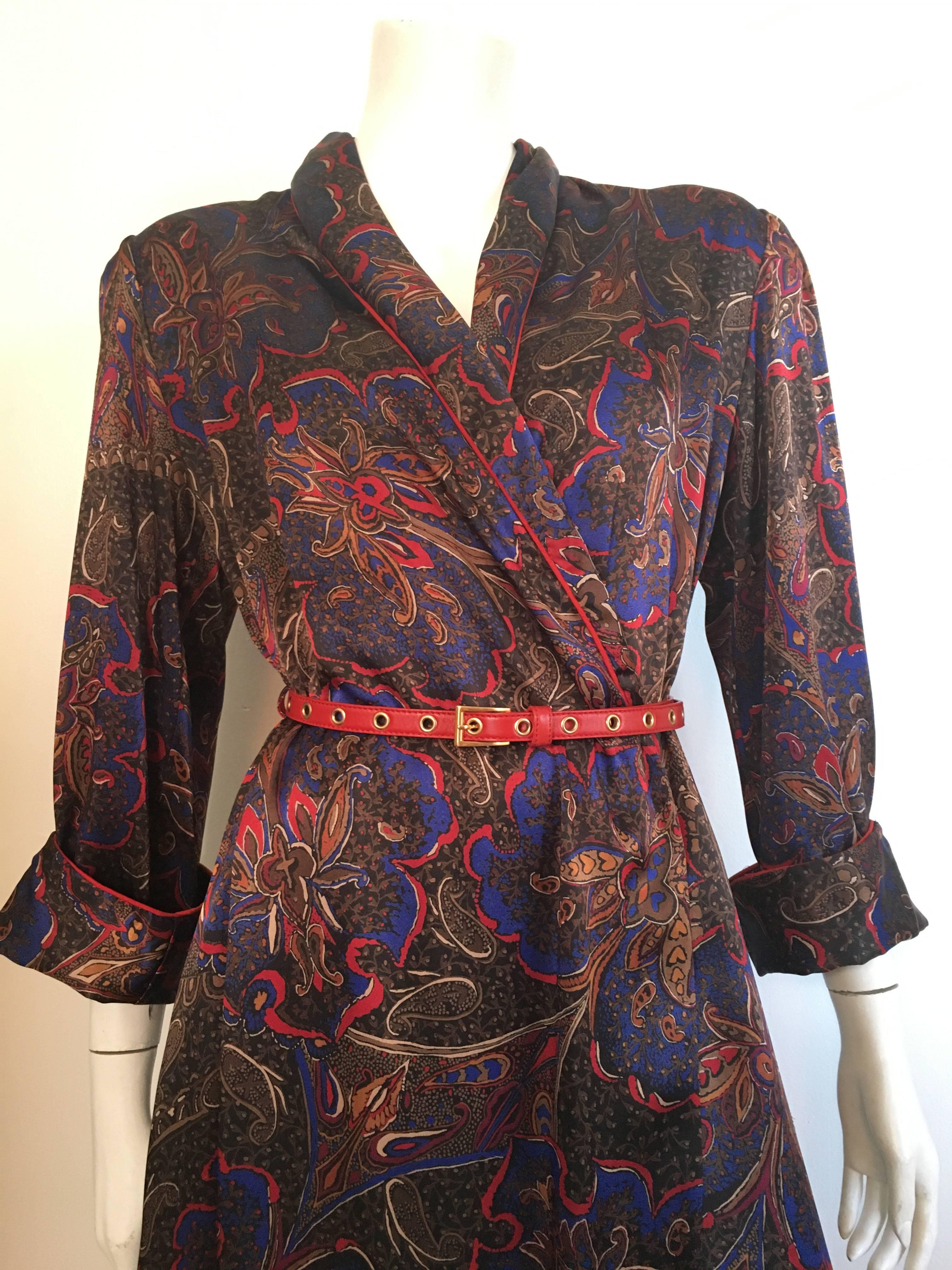 Black Bill Blass for Neiman Marcus 1980s Paisley Wrap Dress with Pockets Size Medium. For Sale