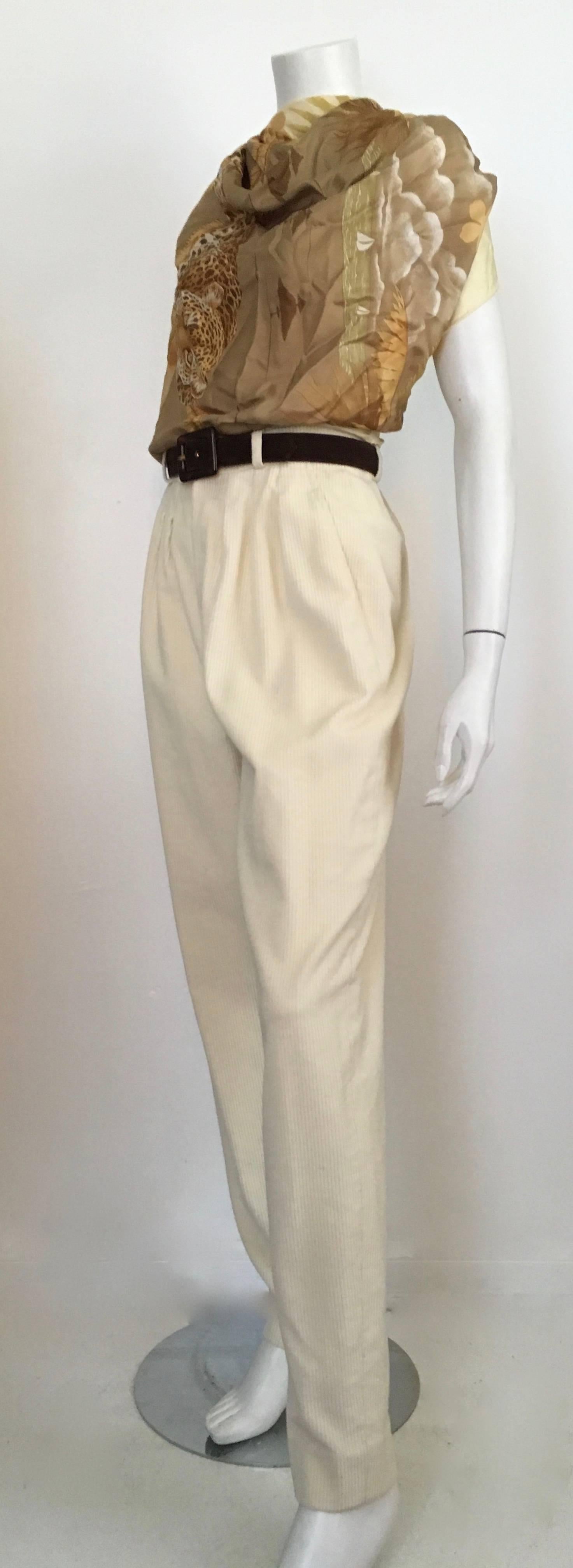 Women's or Men's Yves Saint Laurent Rive Gauche Cream Corduroy Pants with Pockets Size 4. 