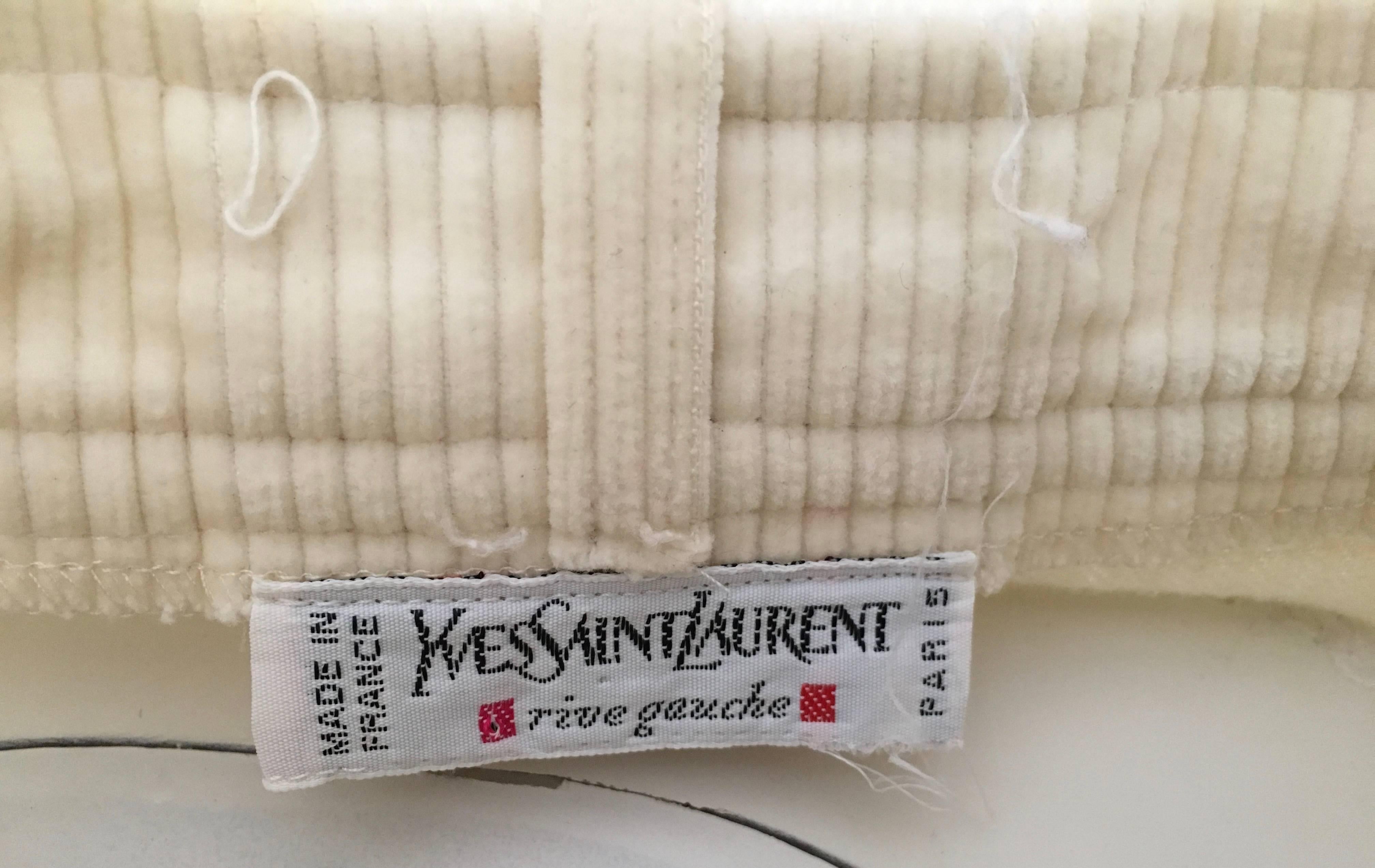Yves Saint Laurent Rive Gauche Cream Corduroy Pants with Pockets Size 4.  4
