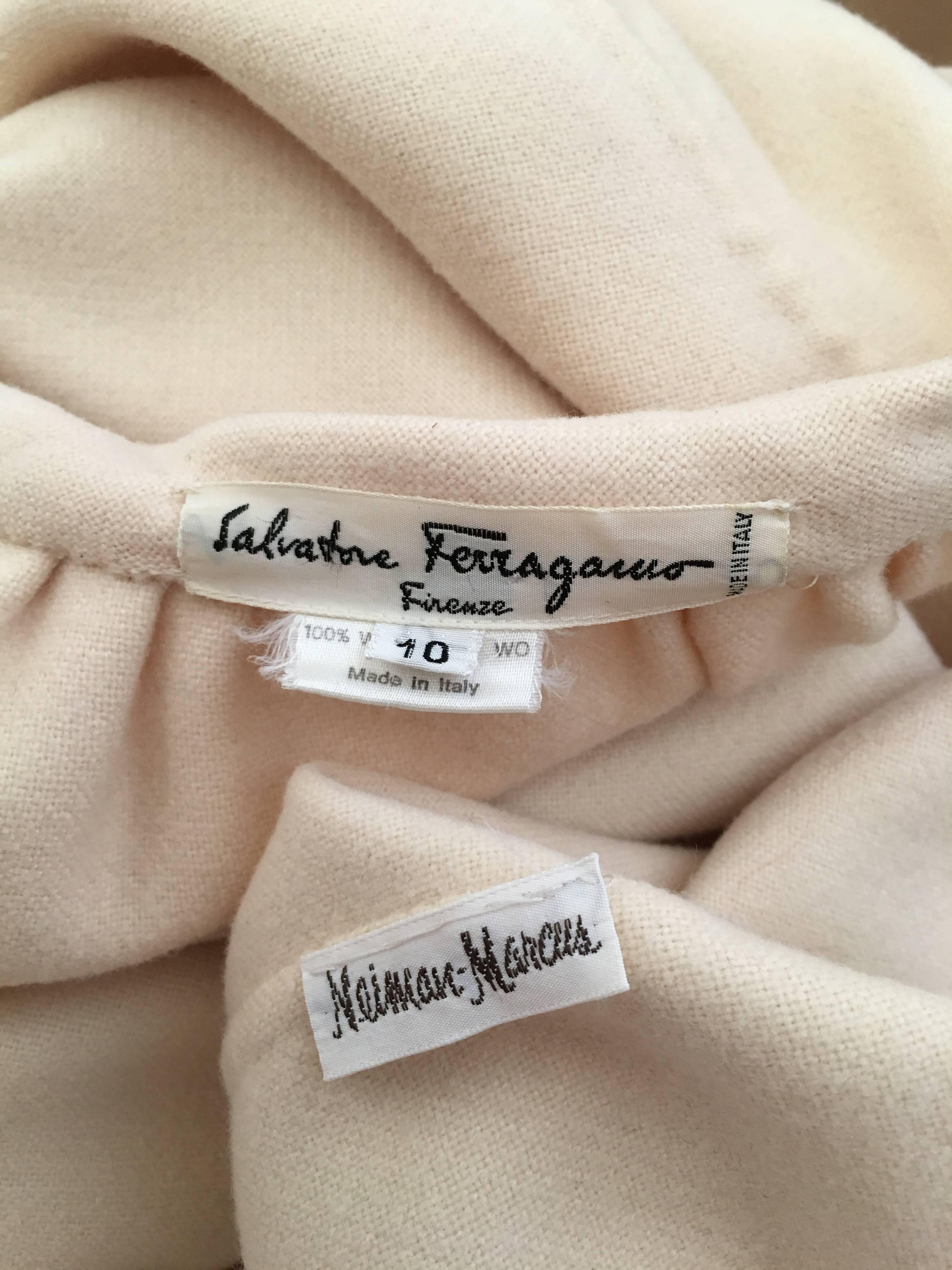 Salvatore Ferragamo Cream Wool Cocoon Coat with Pockets Size 10 5