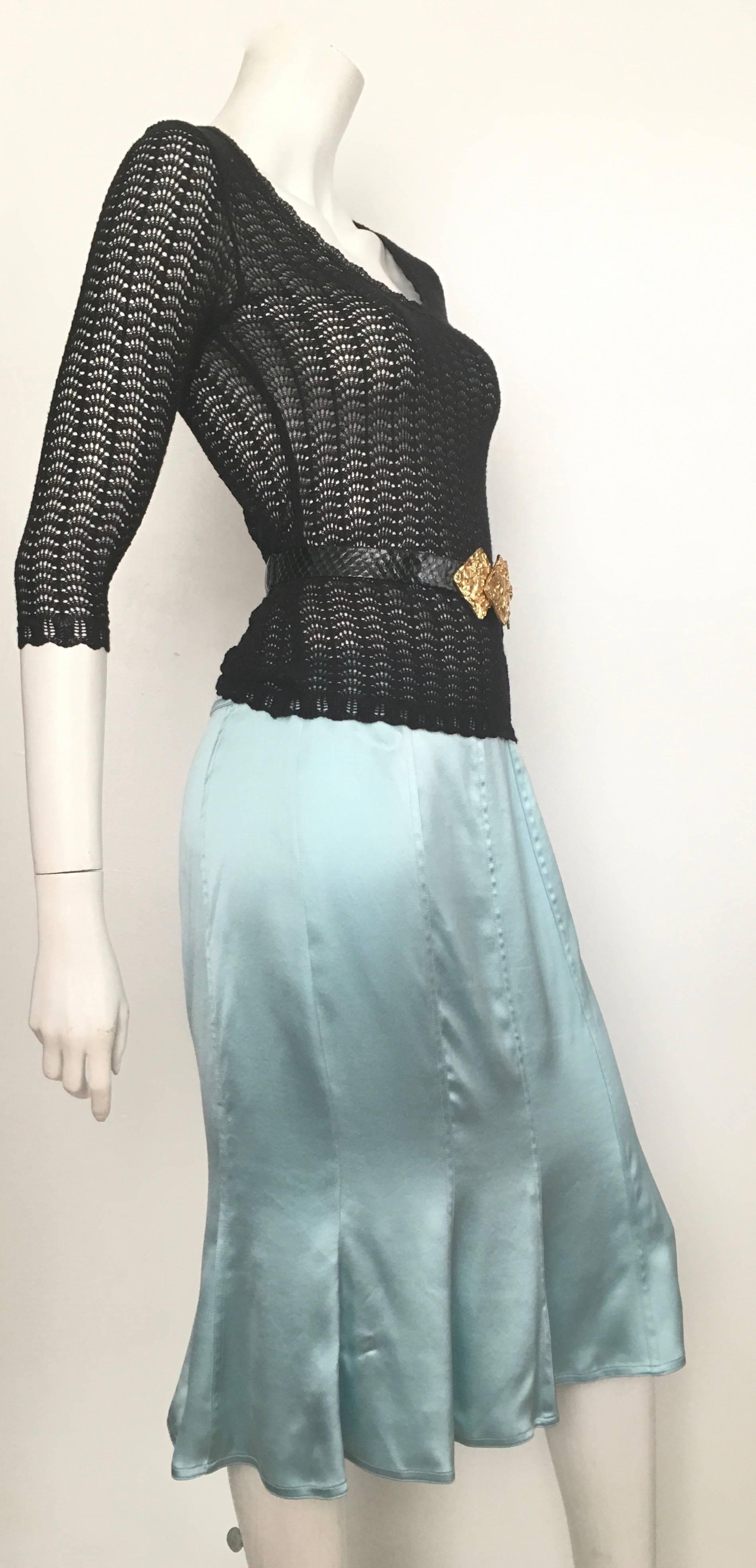 Gray Yves Saint Laurent by Tom Ford Aqua Silk Skirt Size 10  For Sale