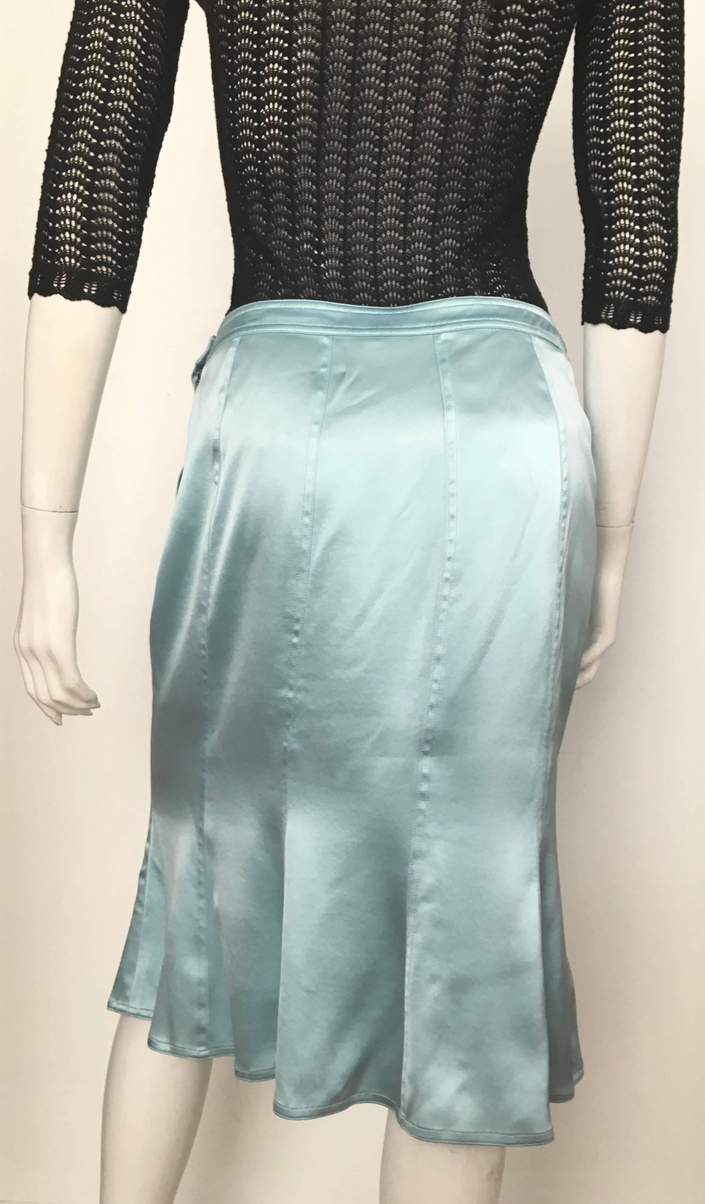 Yves Saint Laurent by Tom Ford Aqua Silk Skirt Size 10  In Excellent Condition For Sale In Atlanta, GA