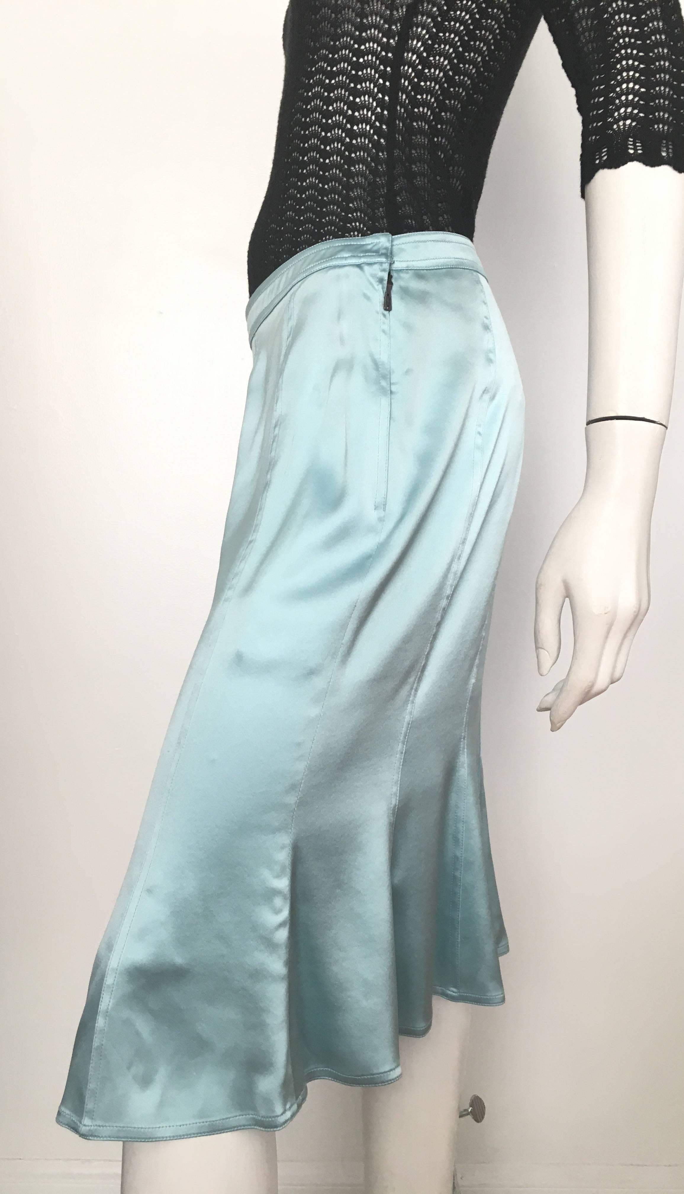 Women's or Men's Yves Saint Laurent by Tom Ford Aqua Silk Skirt Size 10  For Sale
